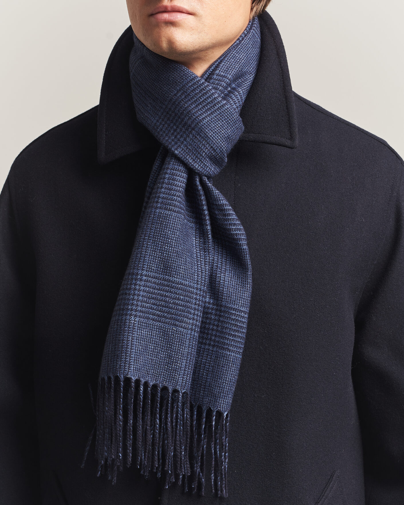 Herre | Halstørklæder | Piacenza Cashmere | Cashmere/Silk Glencheck Scarf Navy