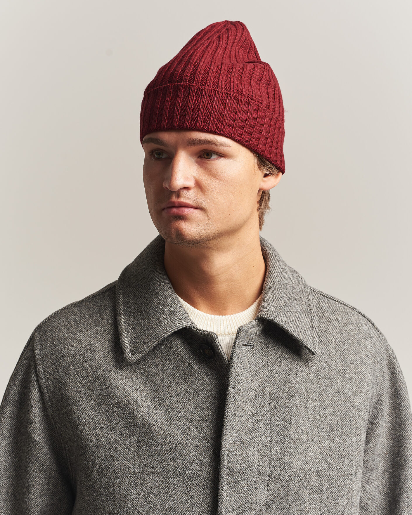Herre | Huer | Piacenza Cashmere | Ribbed Cashmere Beanie Burgundy