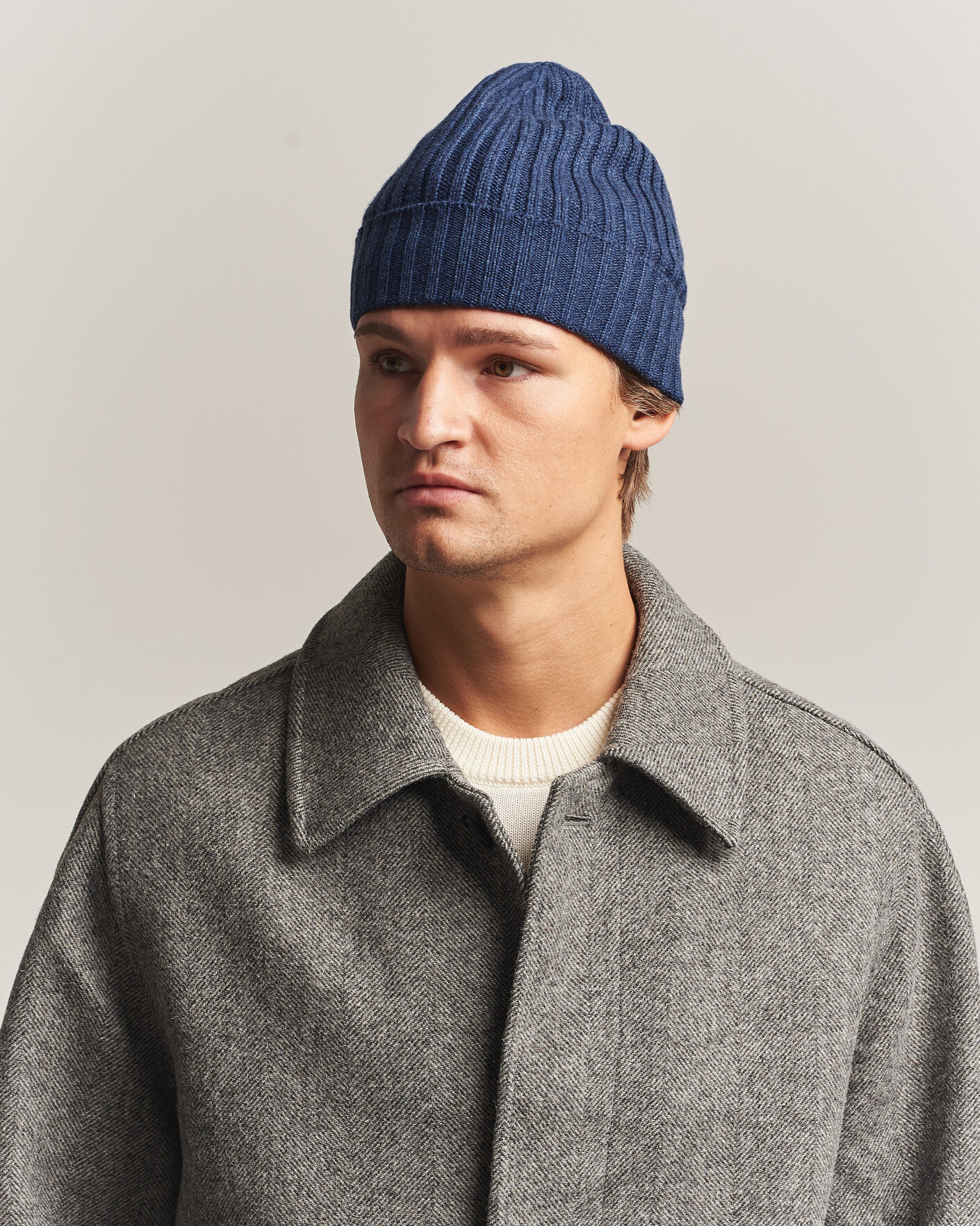 Herre | Huer | Piacenza Cashmere | Ribbed Cashmere Beanie Dark Blue
