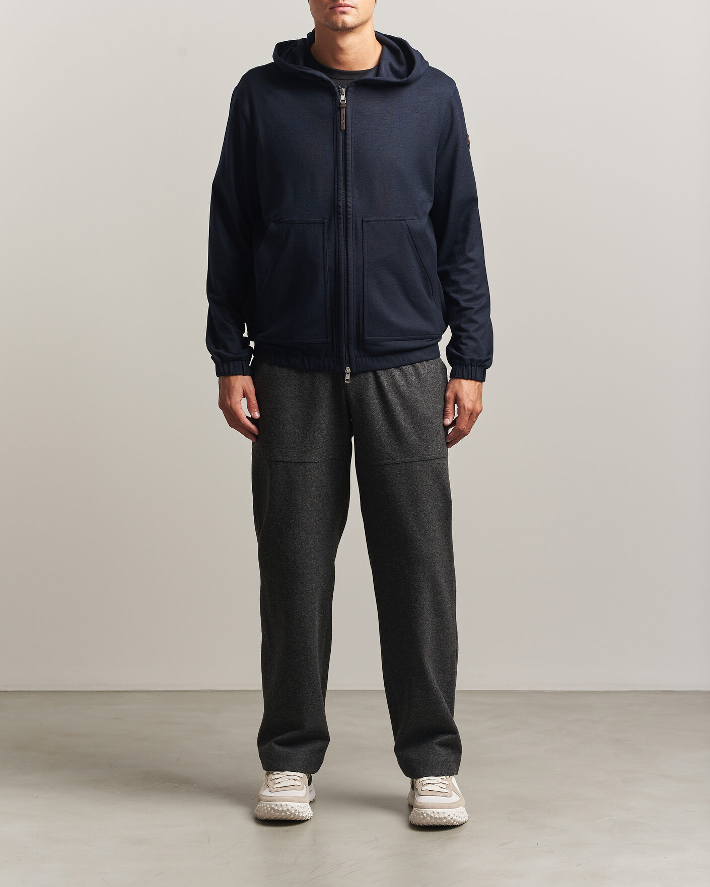 Herre | Trøjer | Moncler | Full Zip Flannel Hoodie Navy