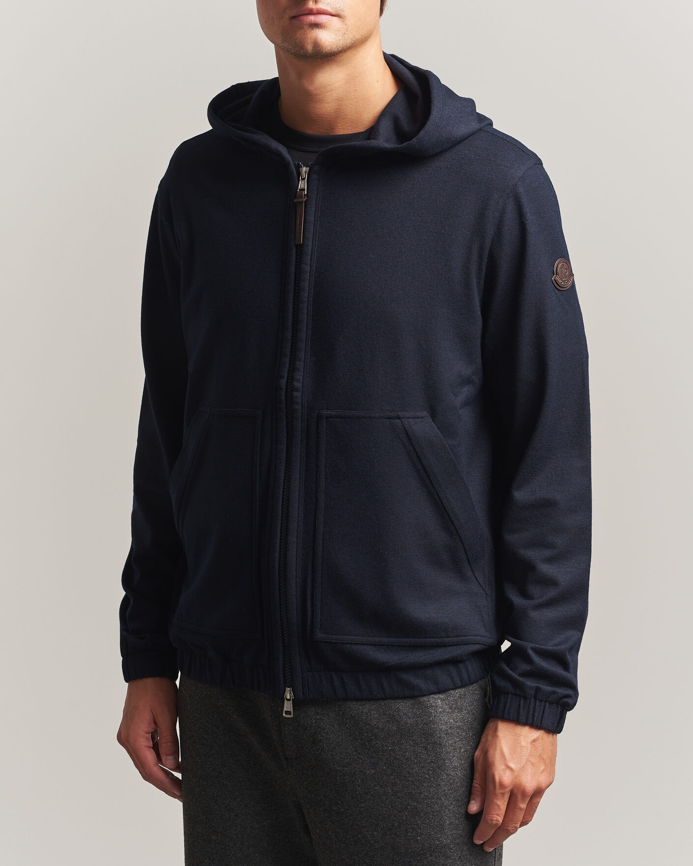 Herre | Trøjer | Moncler | Full Zip Flannel Hoodie Navy
