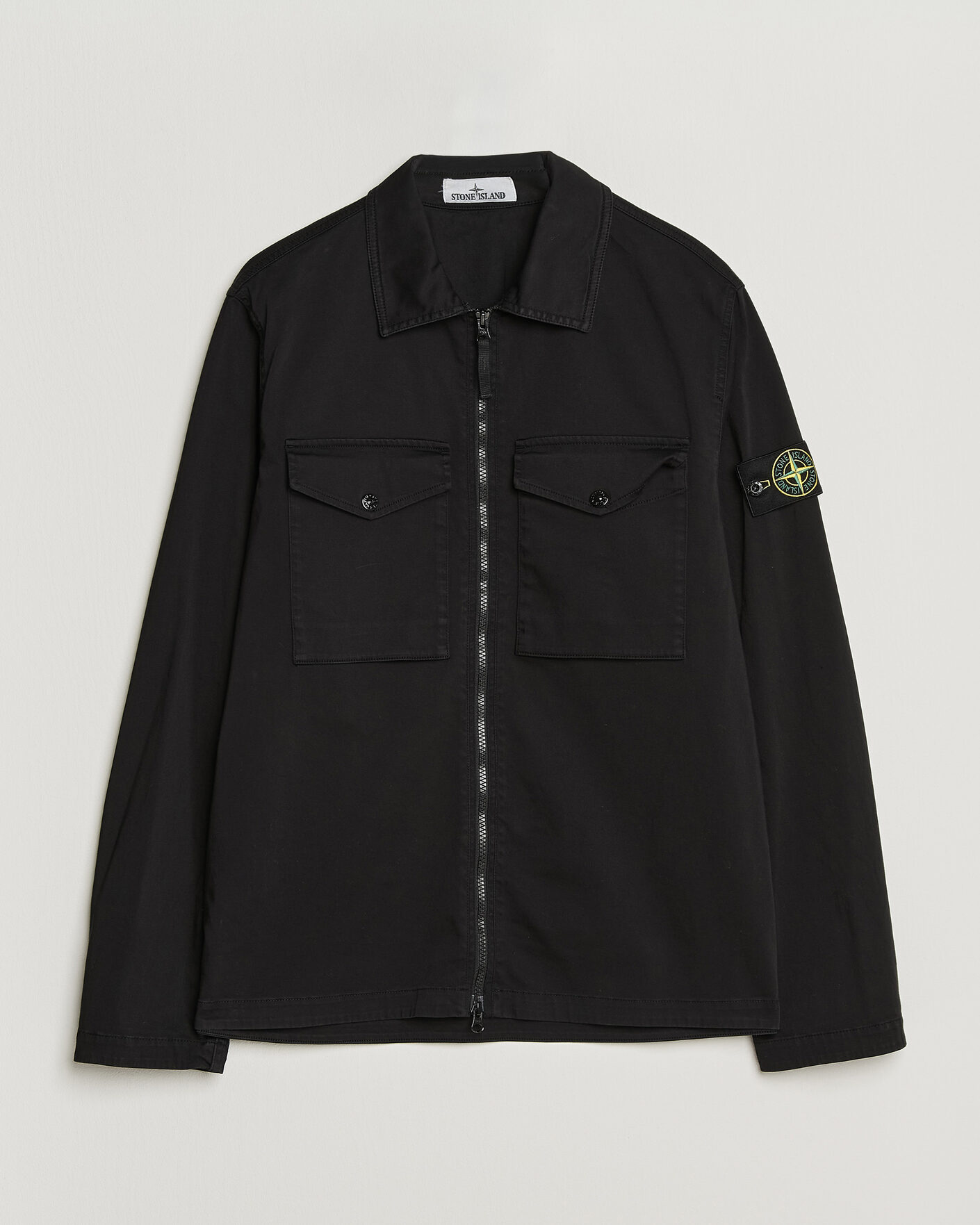 Herre | Skjorter | Stone Island | Organic Cotton Satin Stretch Zip Overshirt Black
