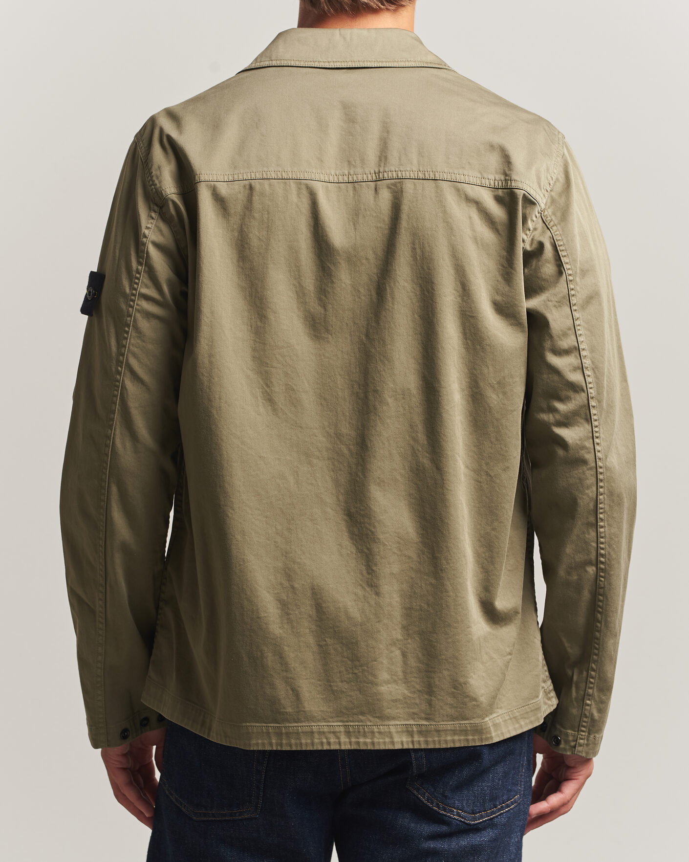 Herre | Skjorter | Stone Island | Organic Cotton Satin Stretch Zip Overshirt Miltary Green