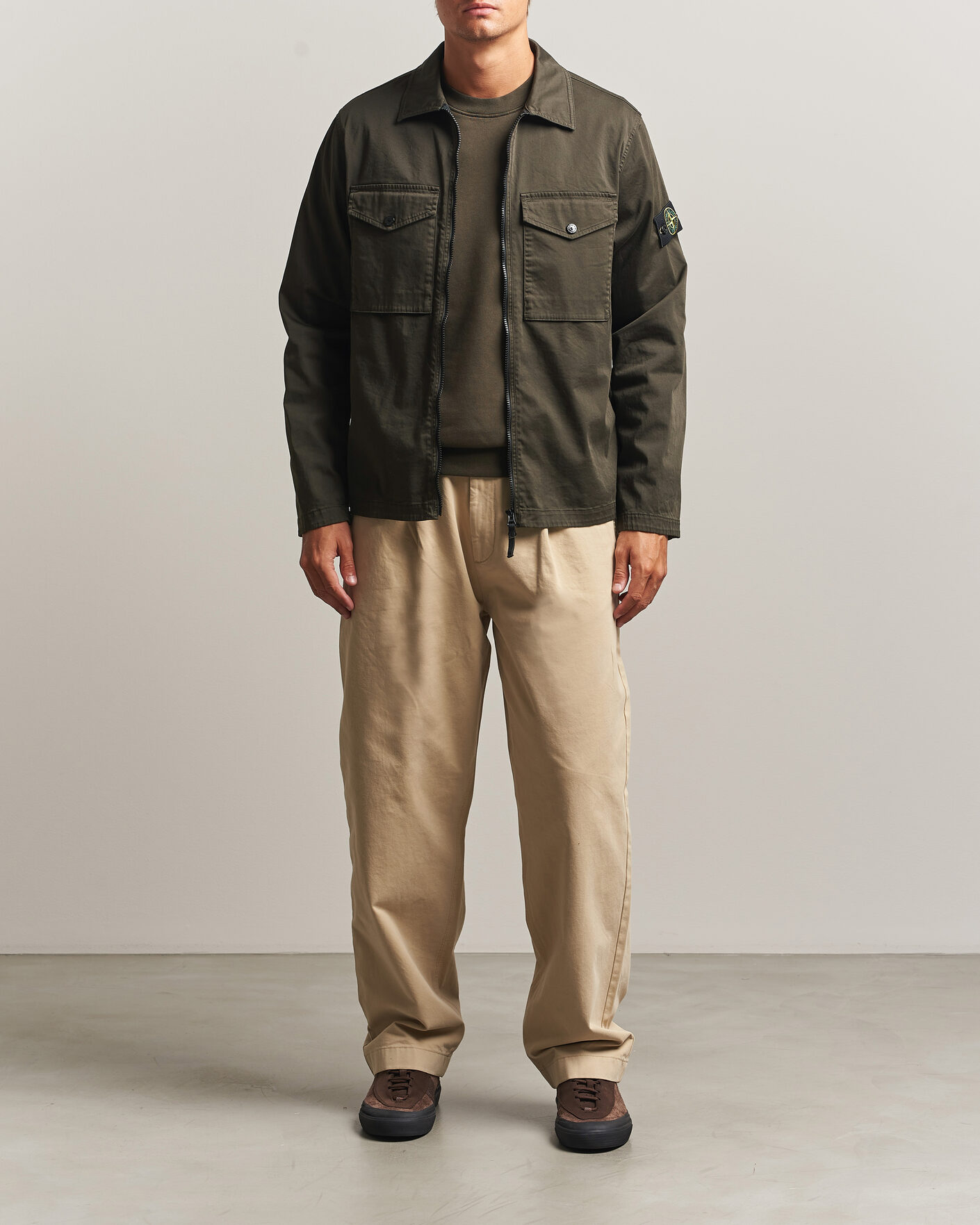 Herre | Skjorter | Stone Island | Organic Cotton Satin Stretch Zip Overshirt Grey