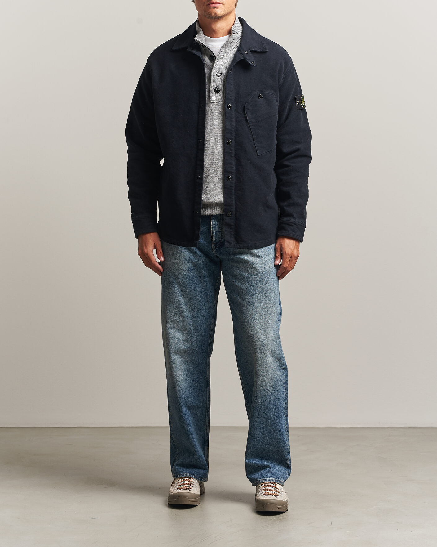 Herre | Skjorter | Stone Island | Cotton Moleskin Overshirt Navy Blue