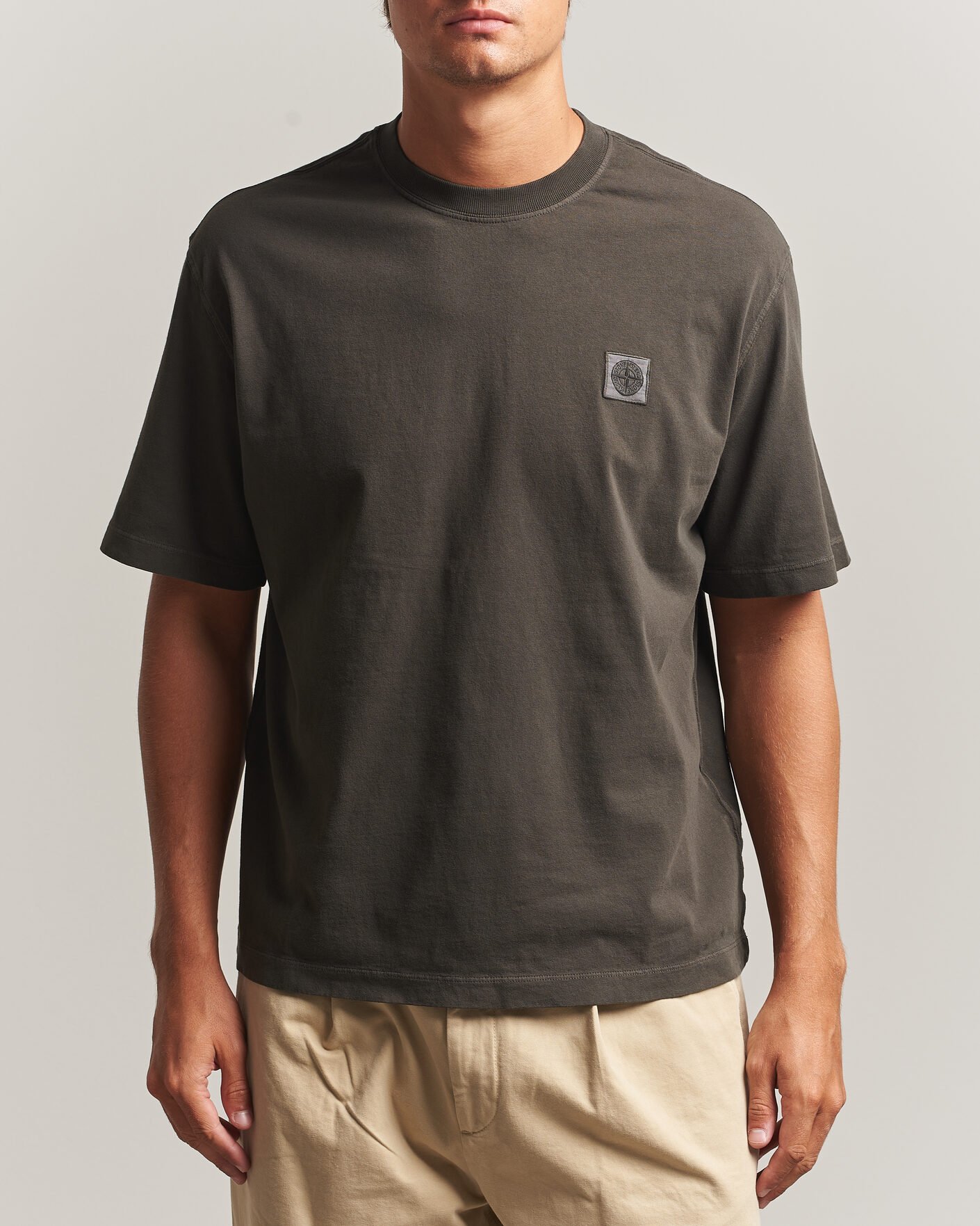 Herre | T-Shirts | Stone Island | Combed Organic Cotton T-Shirt Coal Grey