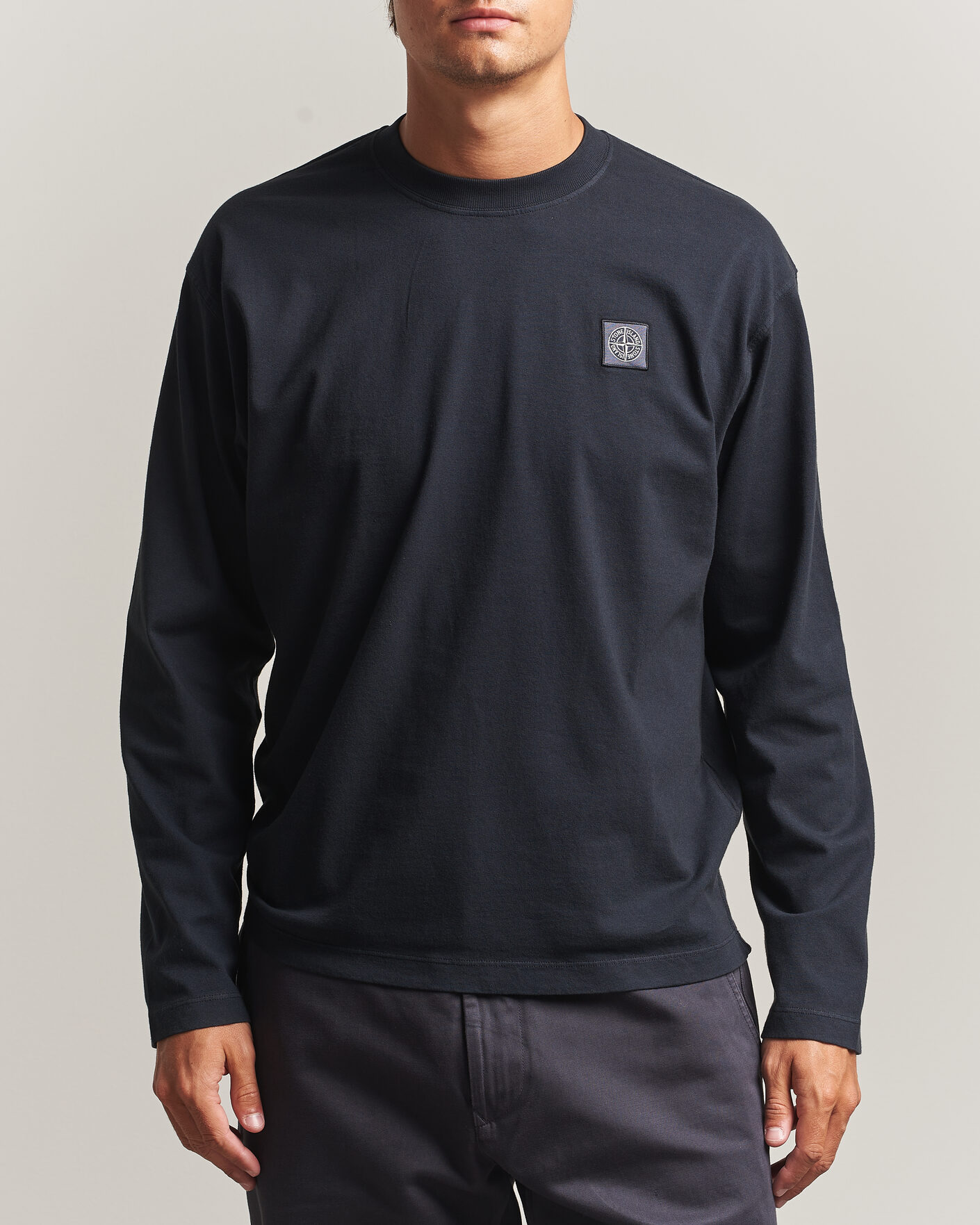 Herre | T-Shirts | Stone Island | Organic Cotton Jersey Long Sleeve T-Shirt Navy Blue