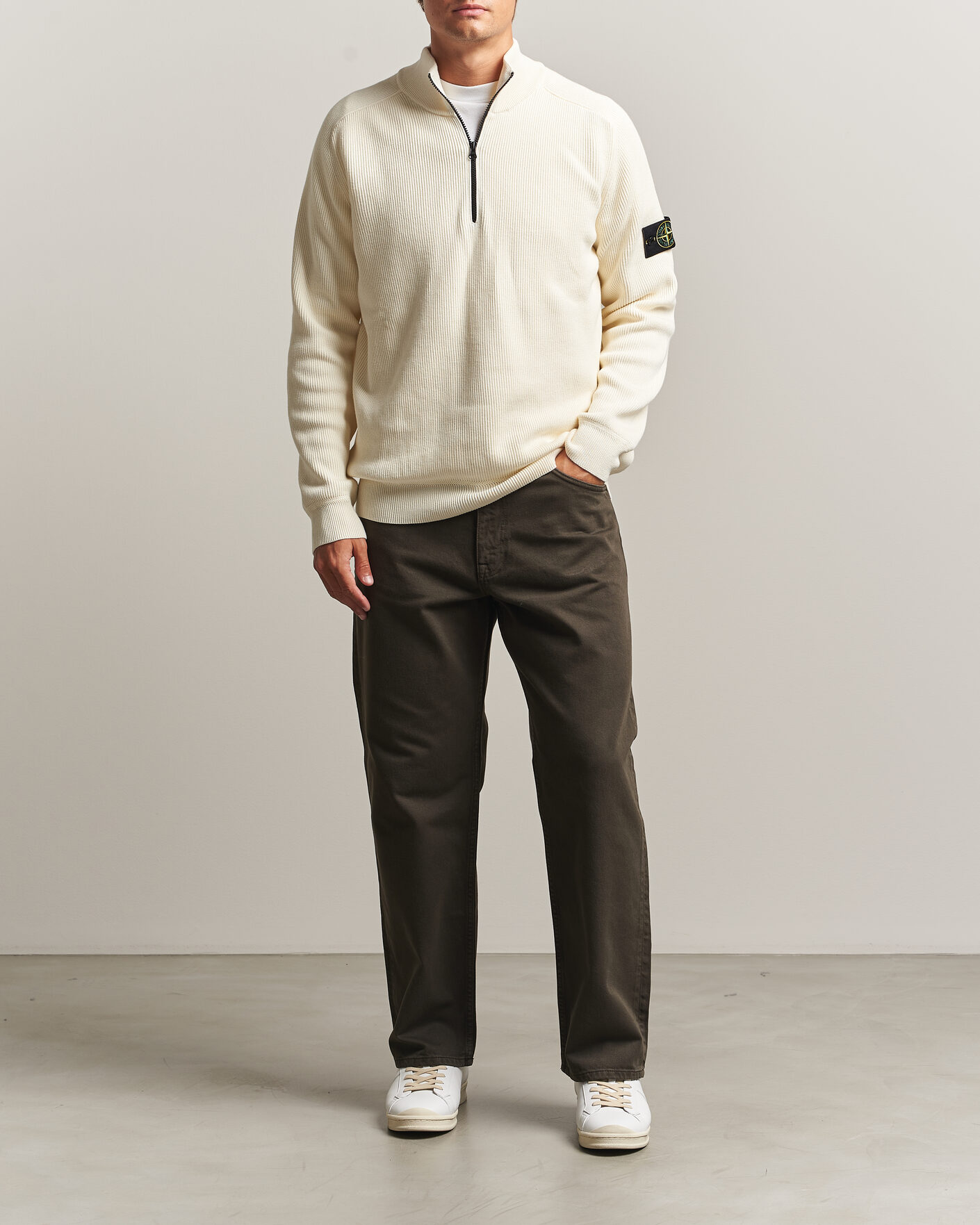 Herre | Trøjer | Stone Island | Ribbed Soft Organic Cotton Half-Zip Ivory
