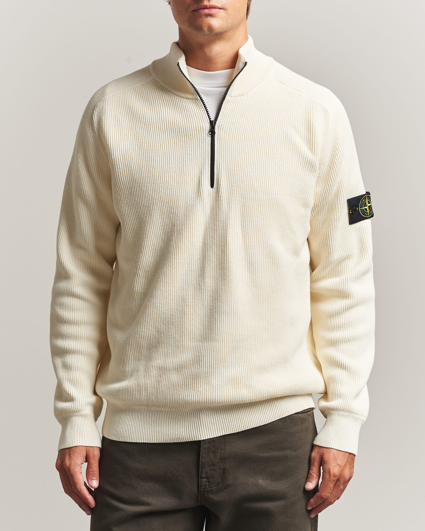Herre | Trøjer | Stone Island | Ribbed Soft Organic Cotton Half-Zip Ivory