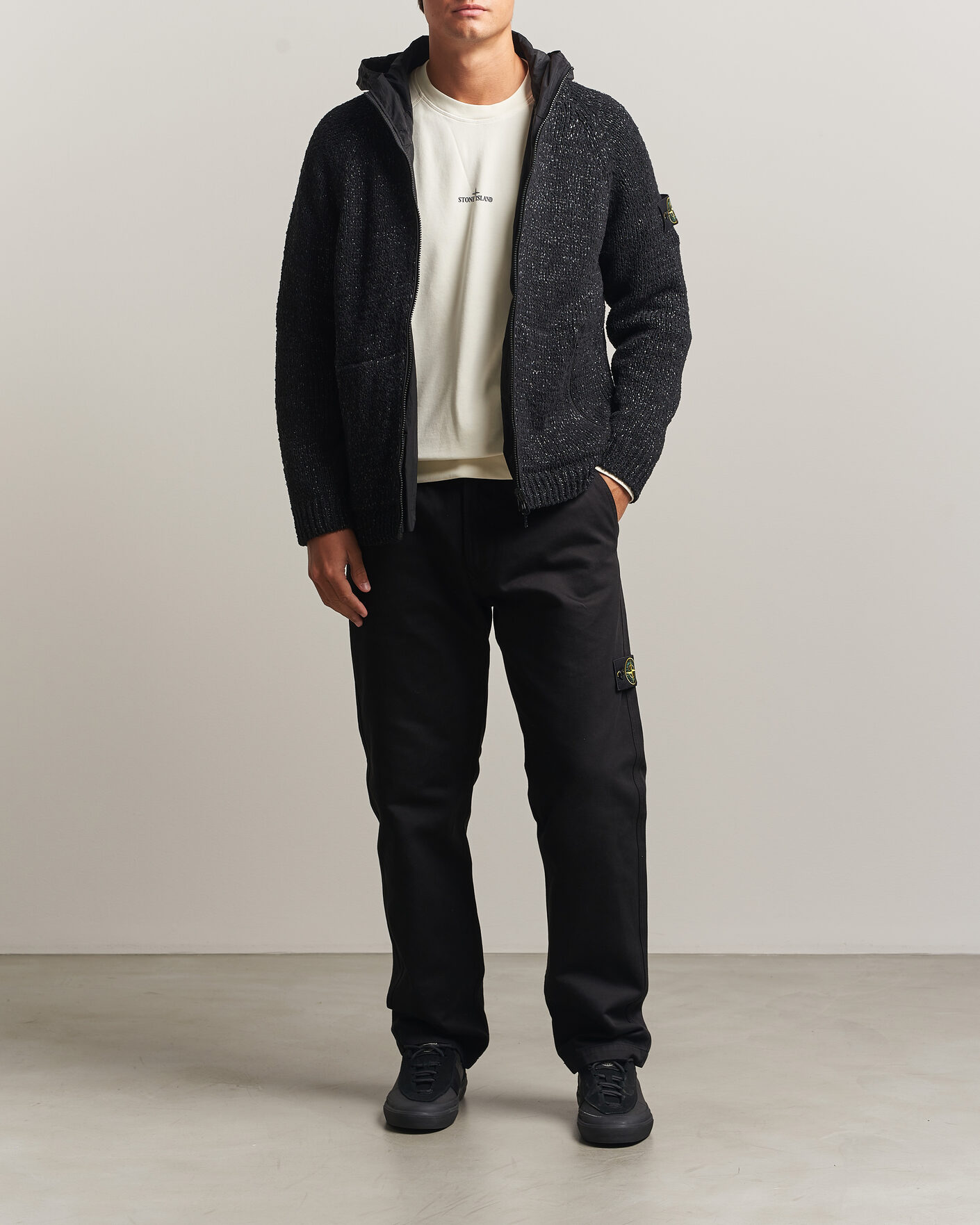 Herre | Trøjer | Stone Island | Brushed Cotton/Nylon Reversible Zip Hood Black