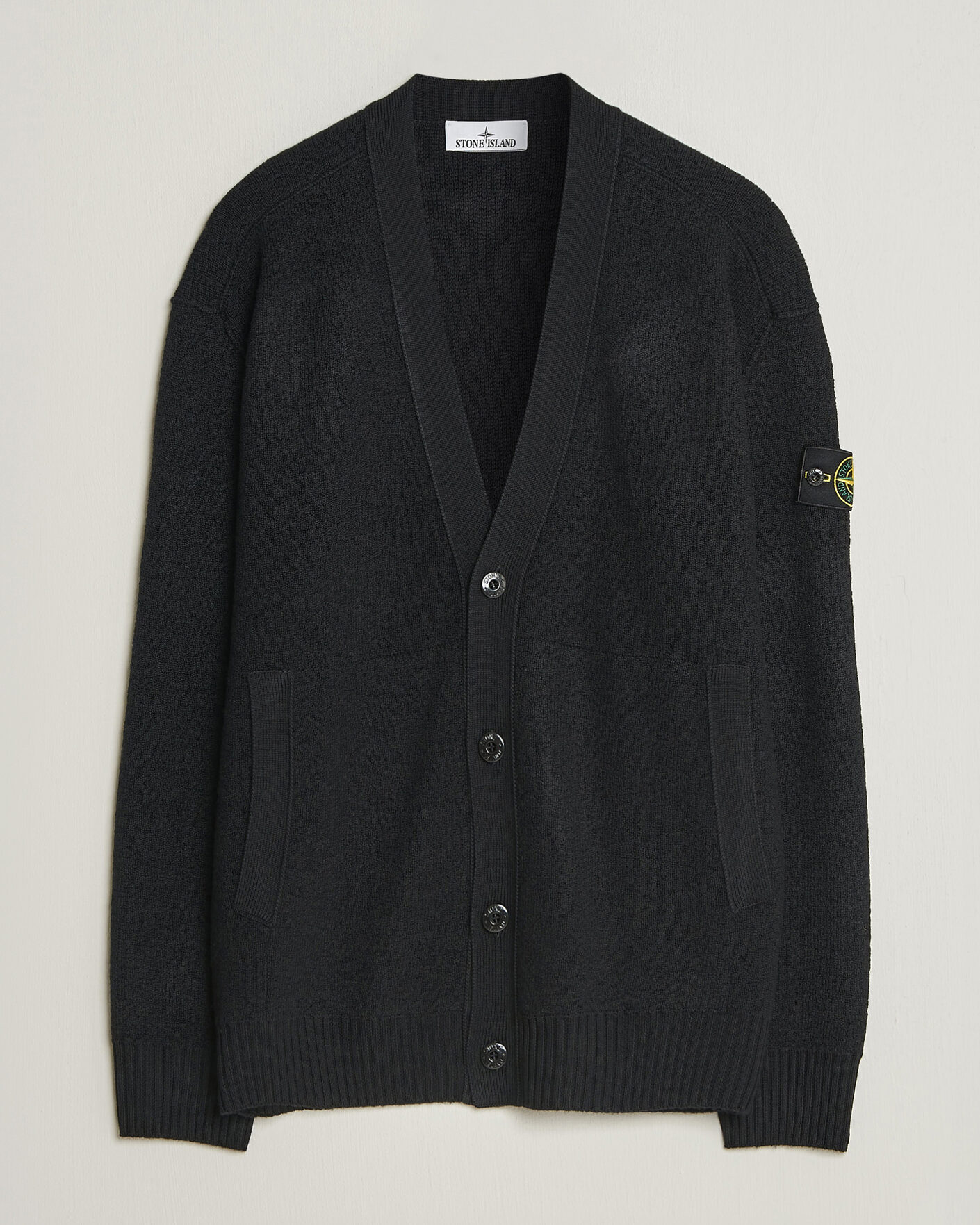Herre | Trøjer | Stone Island | Textured Stitch Wool Cardigan Black