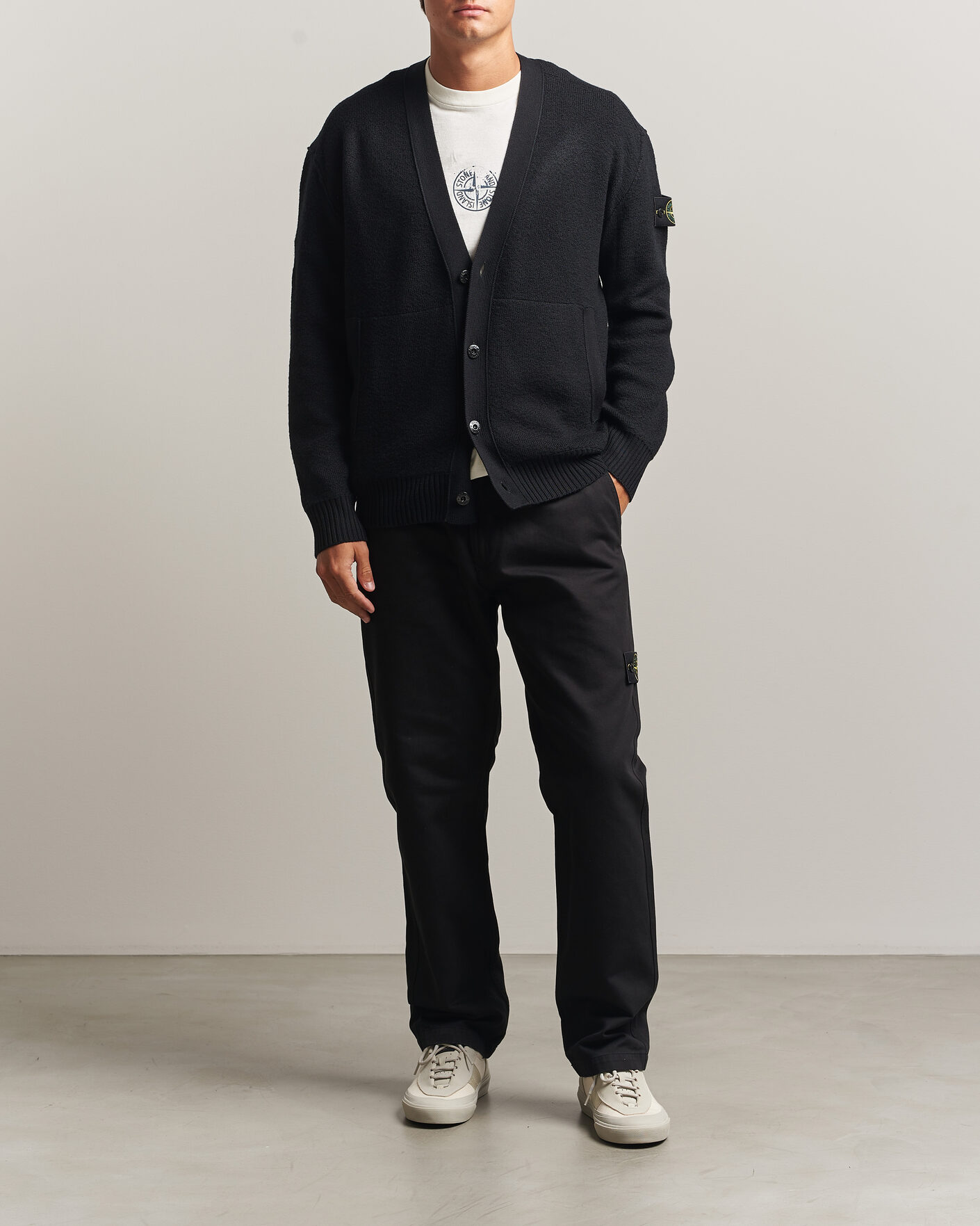 Herre | Trøjer | Stone Island | Textured Stitch Wool Cardigan Black