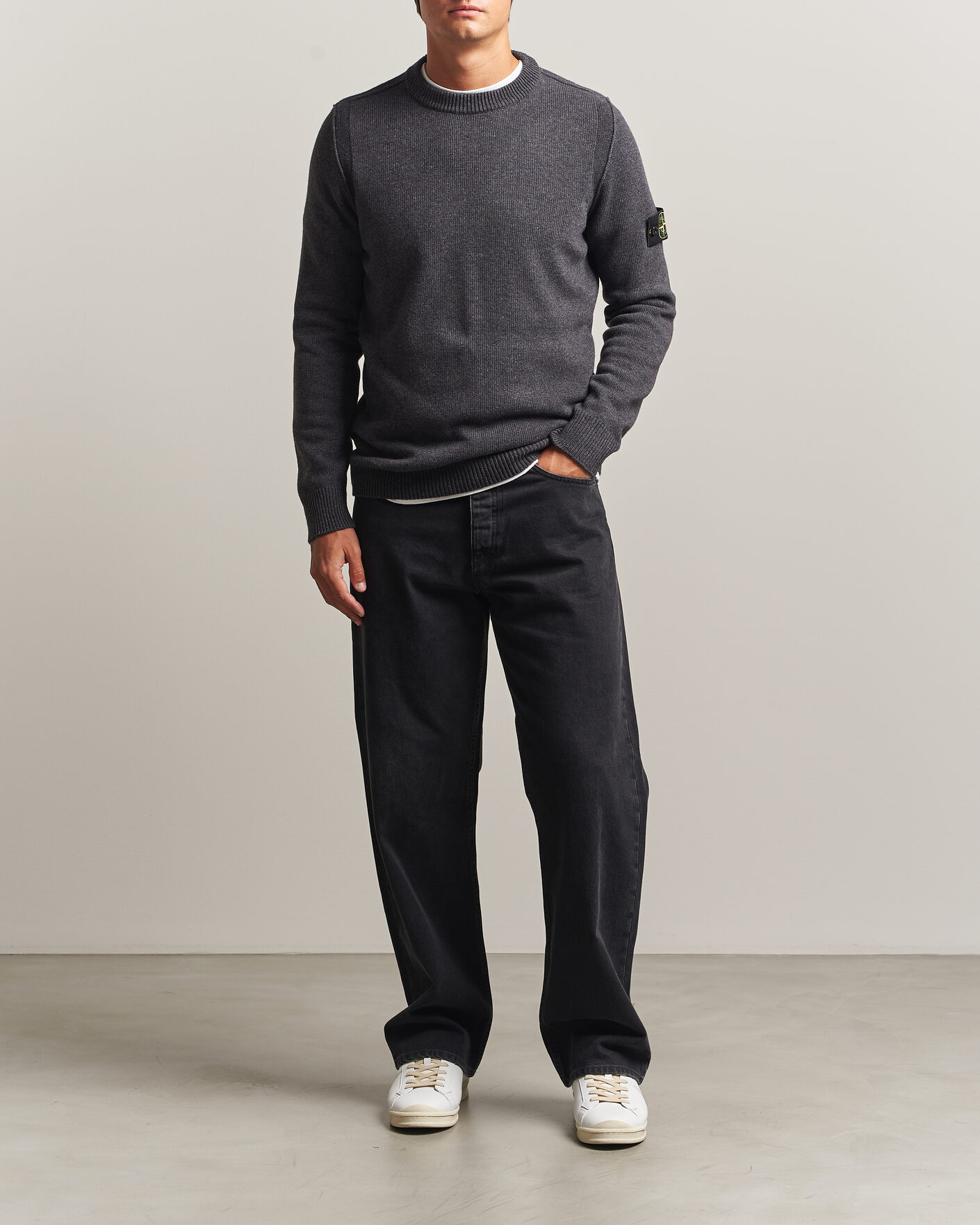 Herre | Trøjer | Stone Island | Knitted Lambswool Crew Neck Melange Lead