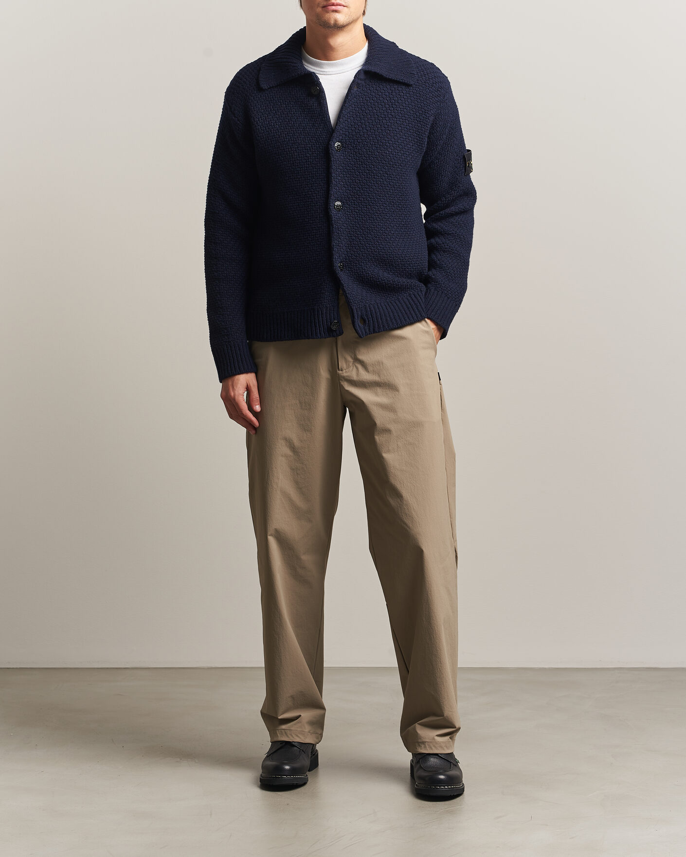 Herre | Trøjer | Stone Island | Basket Stitch Lambswool Cardigan Navy Blue