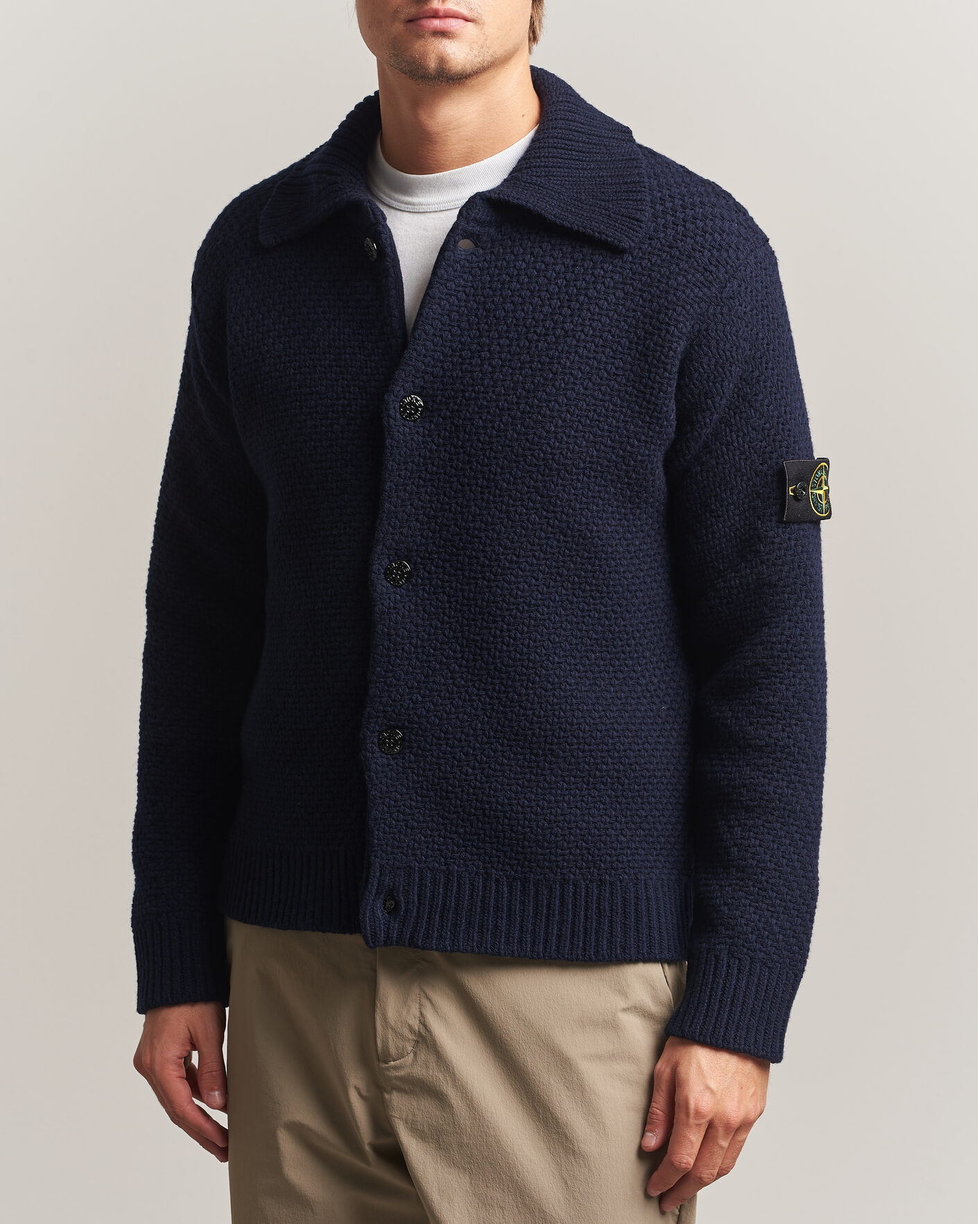 Herre | Trøjer | Stone Island | Basket Stitch Lambswool Cardigan Navy Blue