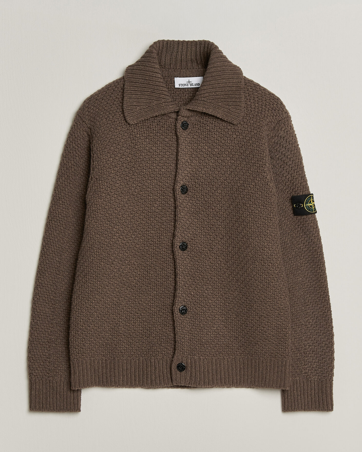 Herre | Trøjer | Stone Island | Basket Stitch Lambswool Cardigan Umber Melange