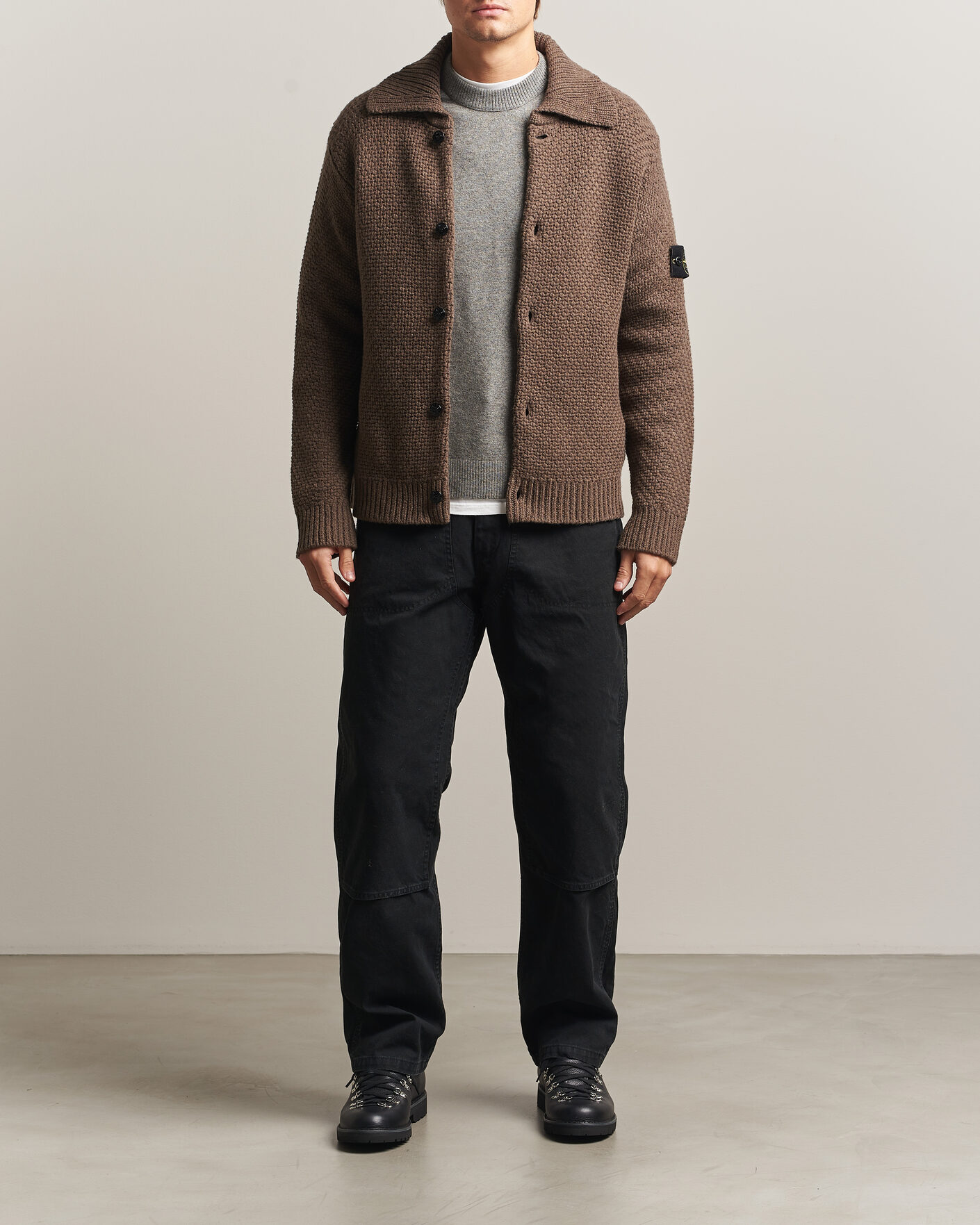 Herre | Trøjer | Stone Island | Basket Stitch Lambswool Cardigan Umber Melange
