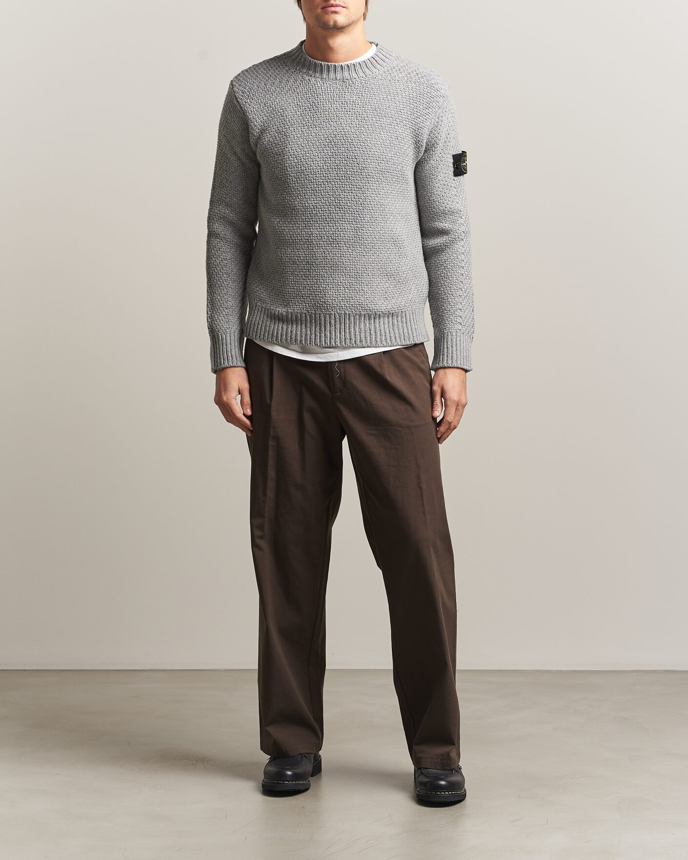 Herre | Trøjer | Stone Island | Basket Stitch Lambswool Crew Neck Grey Melange