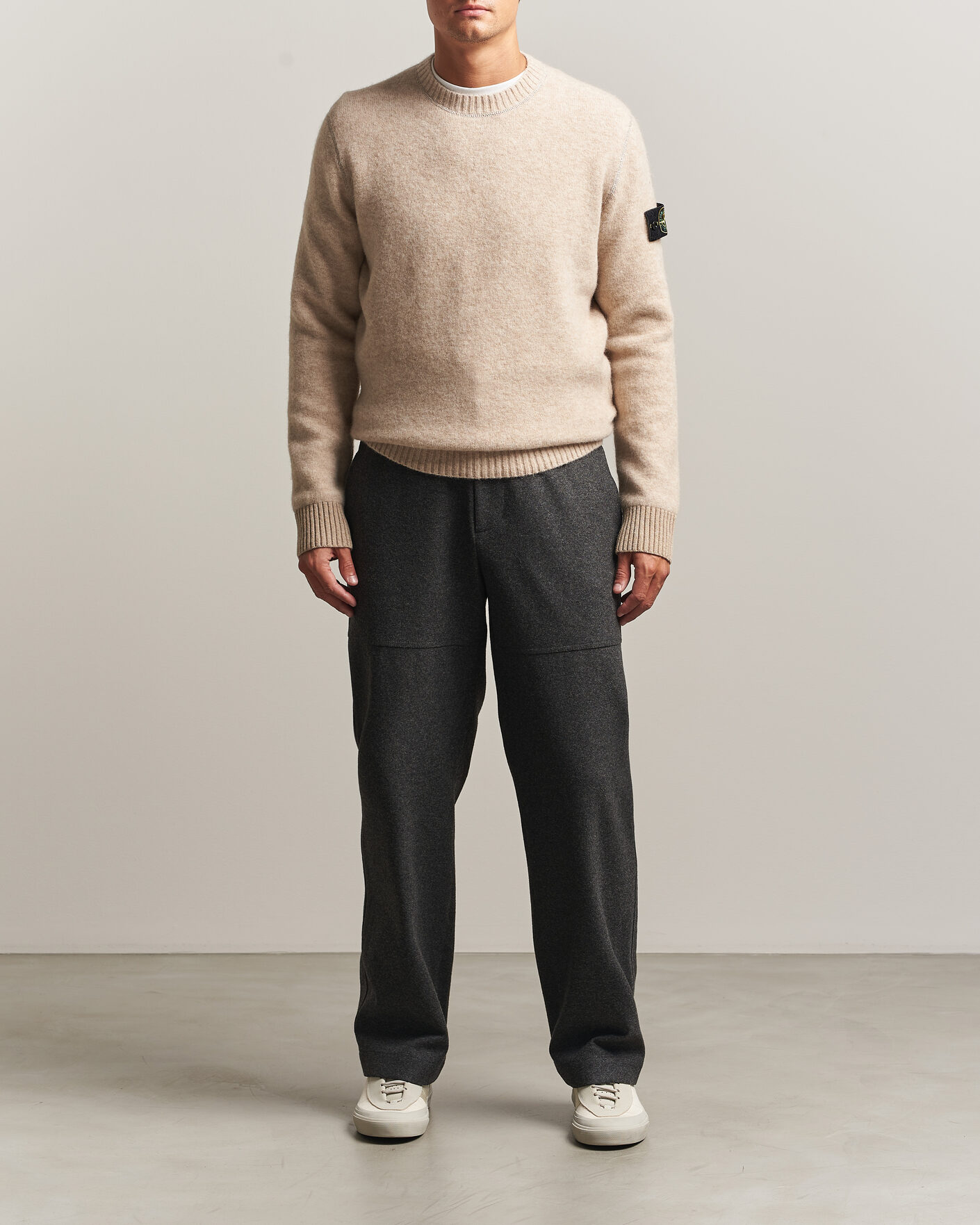 Herre | Trøjer | Stone Island | Baby Alpaca Blend Contrast Crew Beige Melange