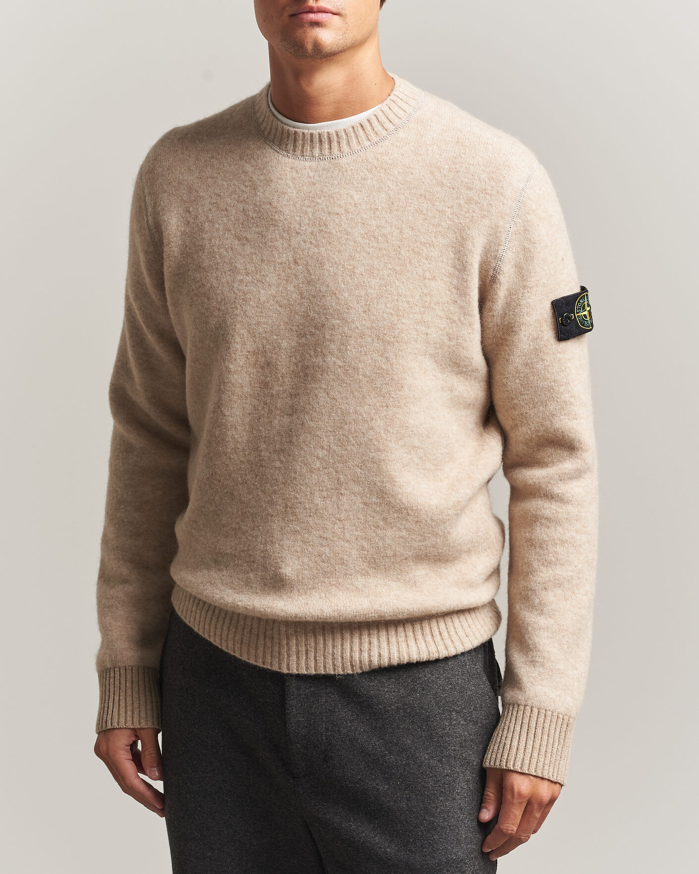 Herre | Trøjer | Stone Island | Baby Alpaca Blend Contrast Crew Beige Melange