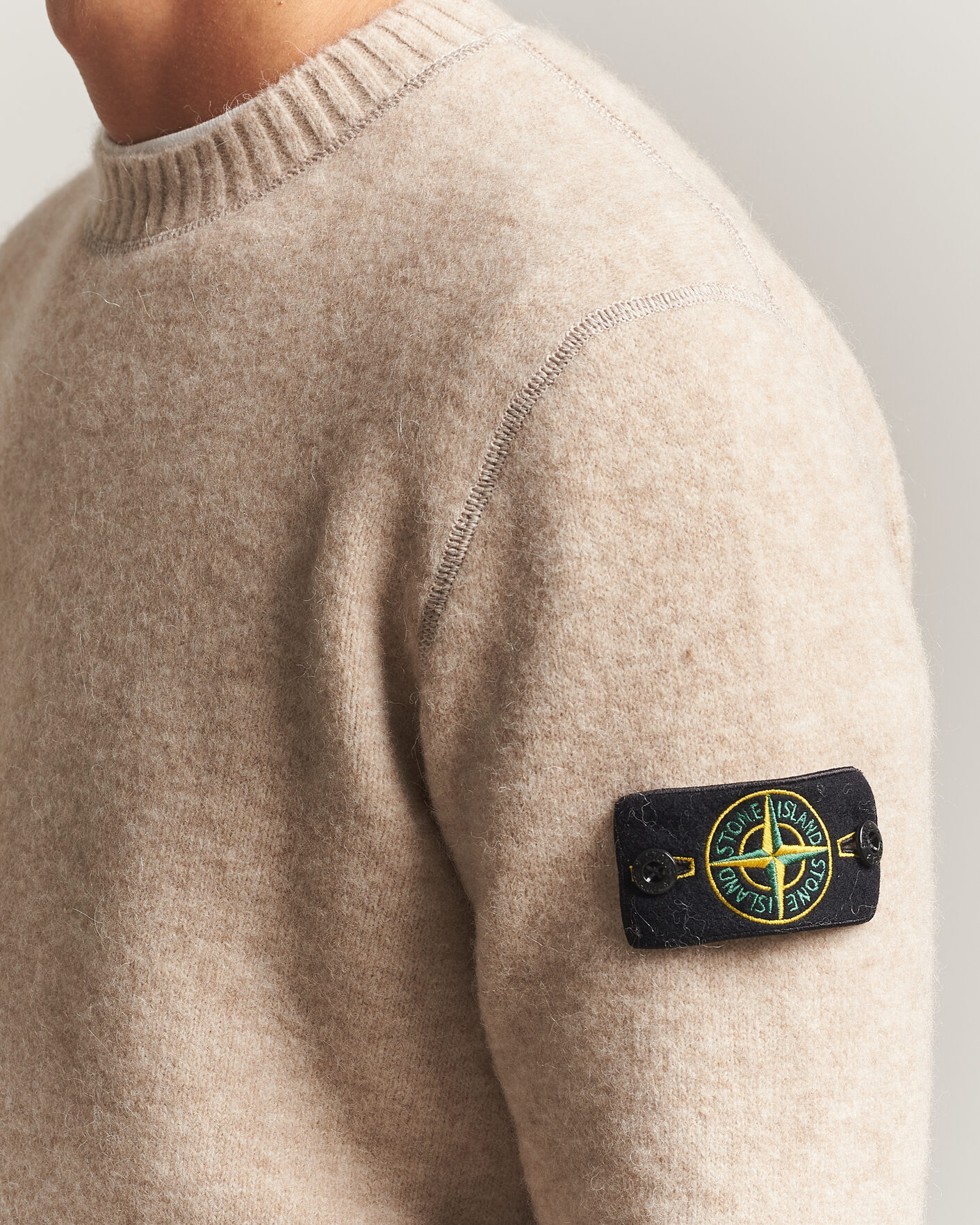 Herre | Trøjer | Stone Island | Baby Alpaca Blend Contrast Crew Beige Melange