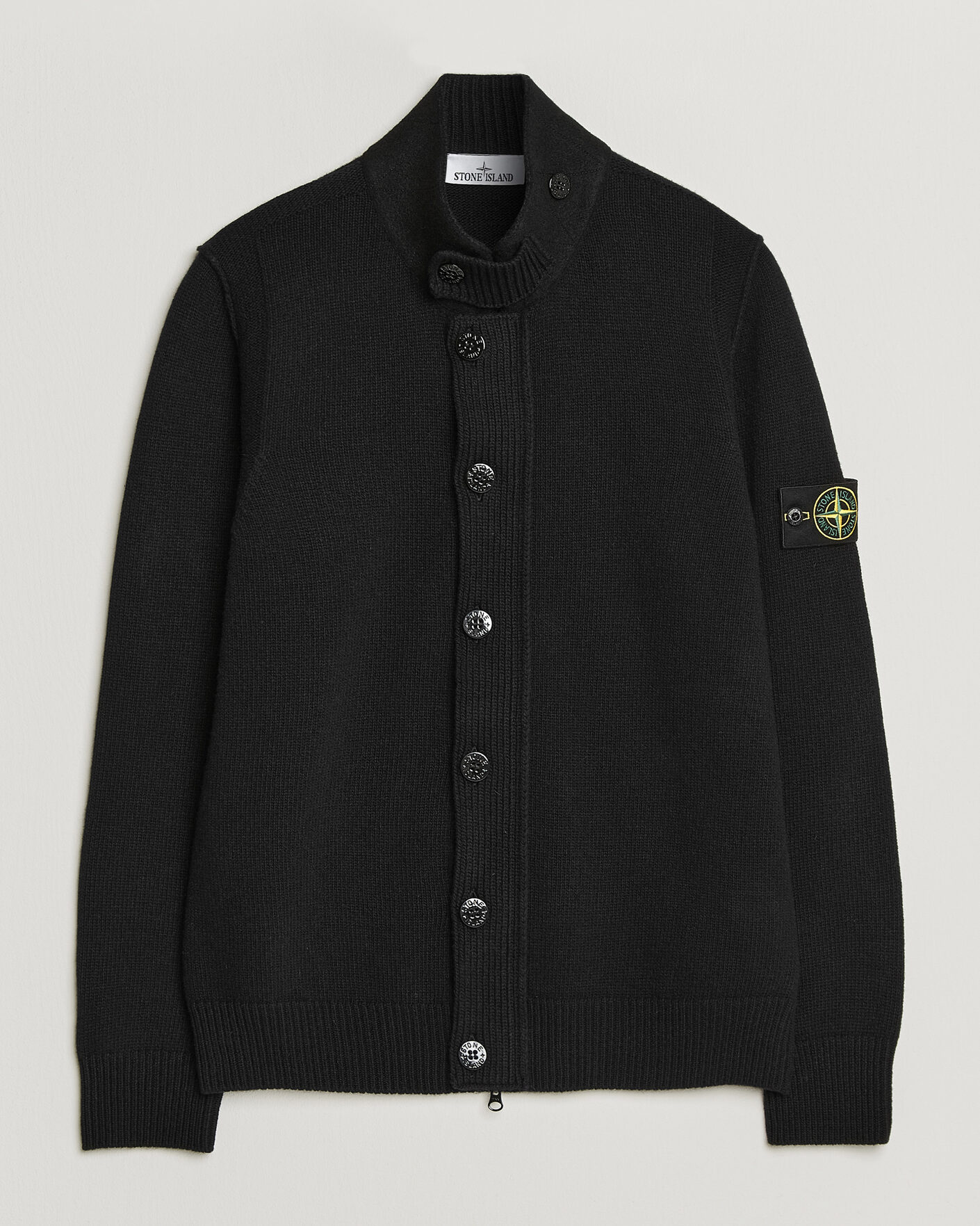 Herre | Trøjer | Stone Island | Knitted Lambswool Zip Button Cardigan Black