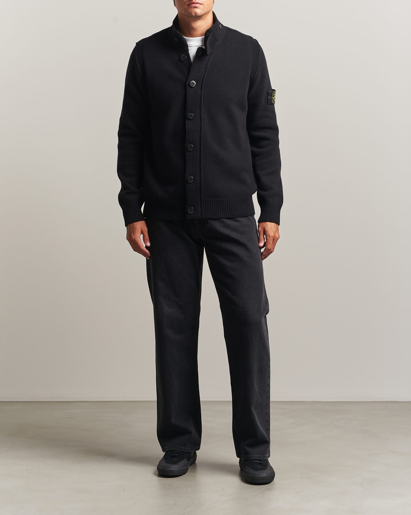 Herre | Trøjer | Stone Island | Knitted Lambswool Zip Button Cardigan Black