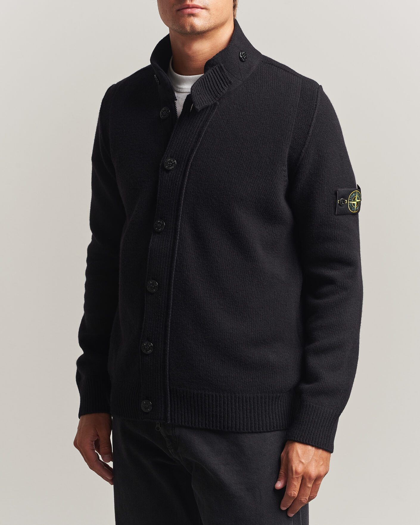 Herre | Trøjer | Stone Island | Knitted Lambswool Zip Button Cardigan Black