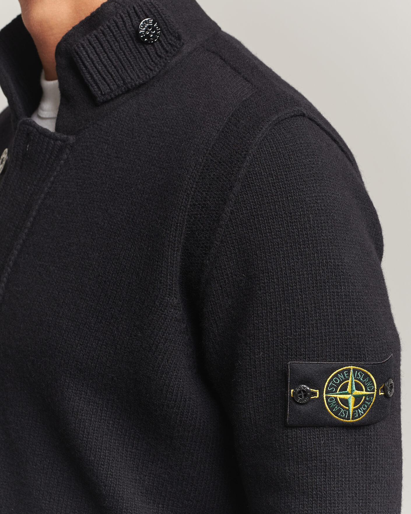 Herre | Trøjer | Stone Island | Knitted Lambswool Zip Button Cardigan Black