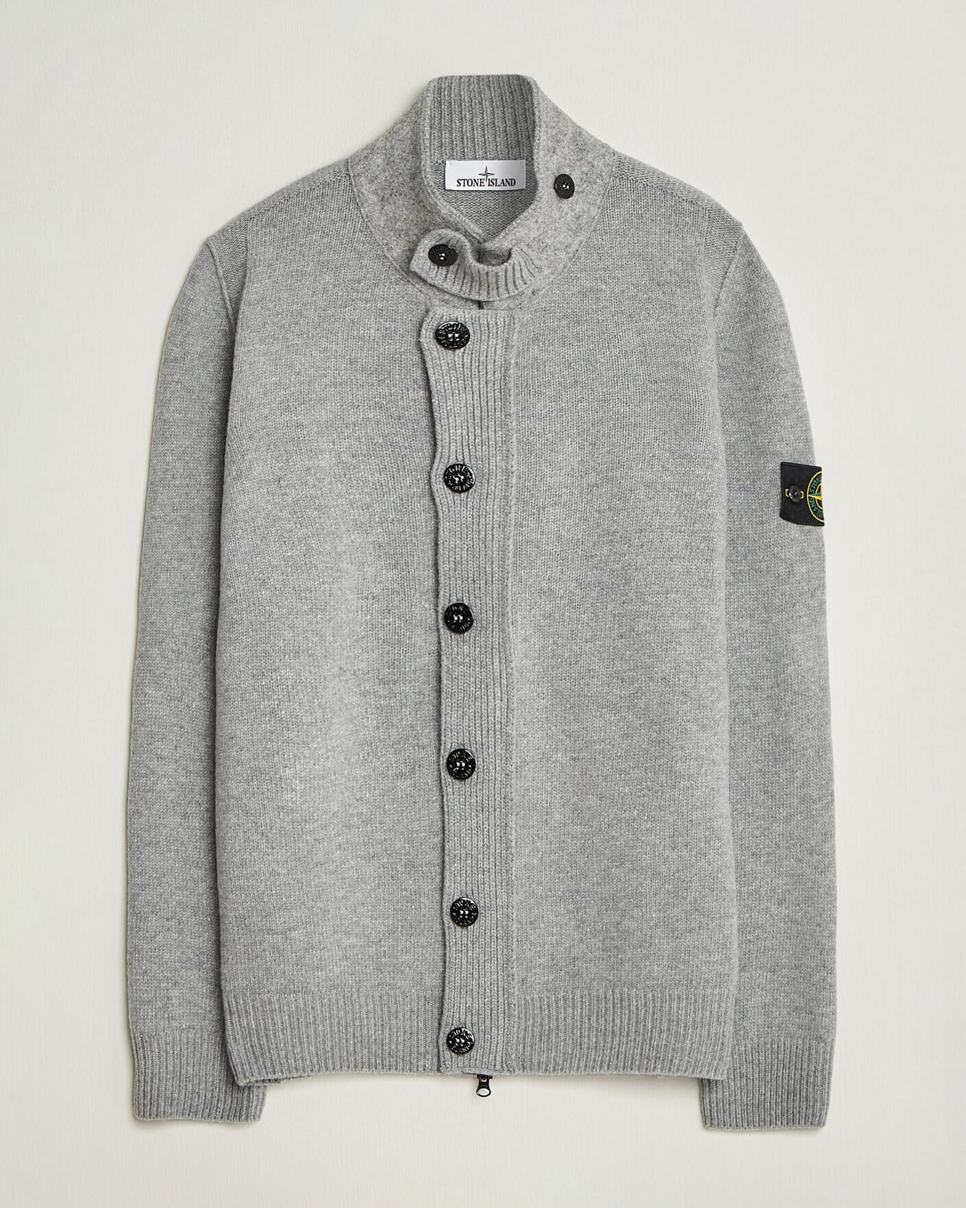 Herre | Trøjer | Stone Island | Knitted Lambswool Zip Button Cardigan Grey Melange