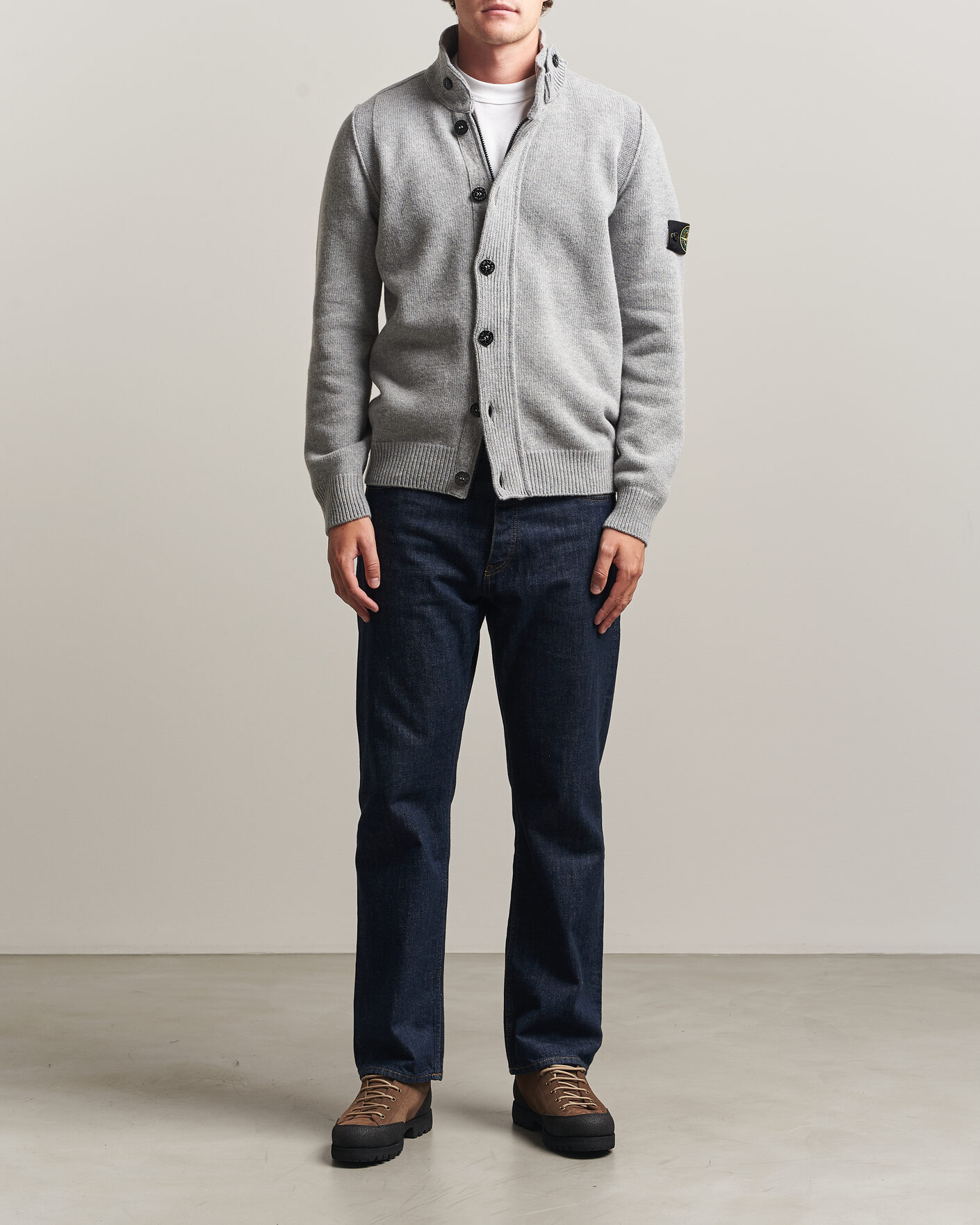 Herre | Trøjer | Stone Island | Knitted Lambswool Zip Button Cardigan Grey Melange