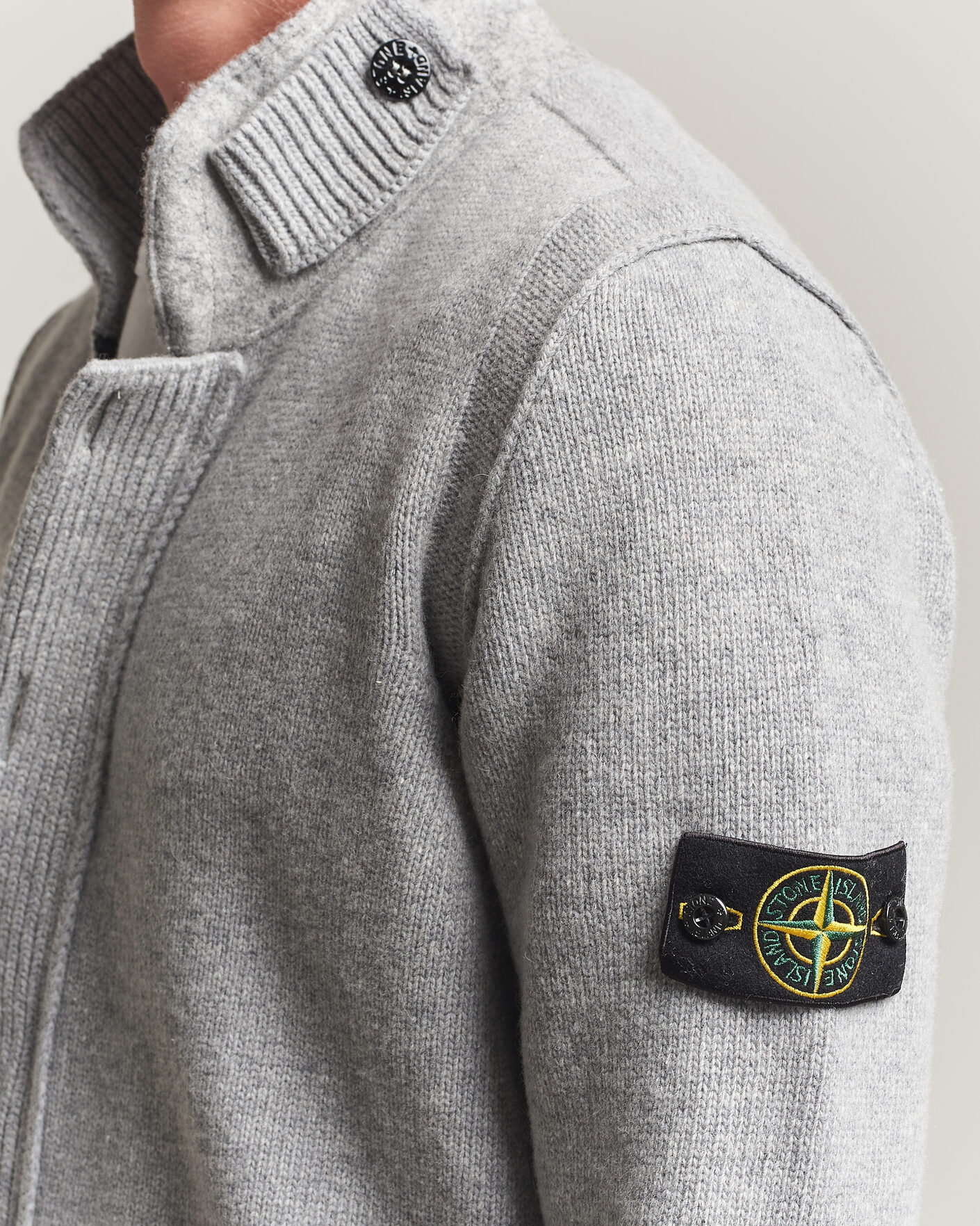Herre | Trøjer | Stone Island | Knitted Lambswool Zip Button Cardigan Grey Melange
