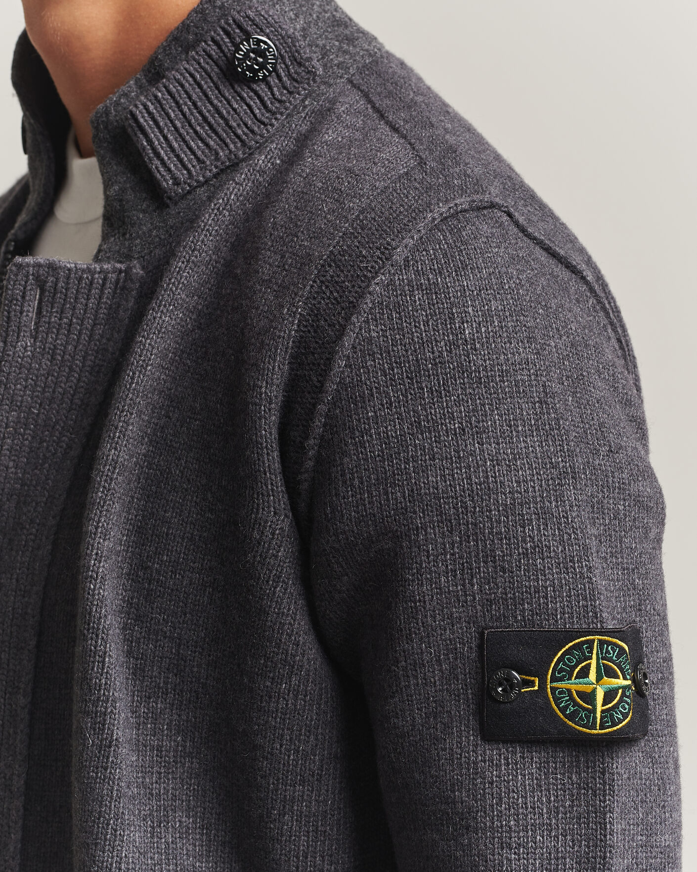 Herre | Trøjer | Stone Island | Knitted Lambswool Zip Button Cardigan Melange Lead