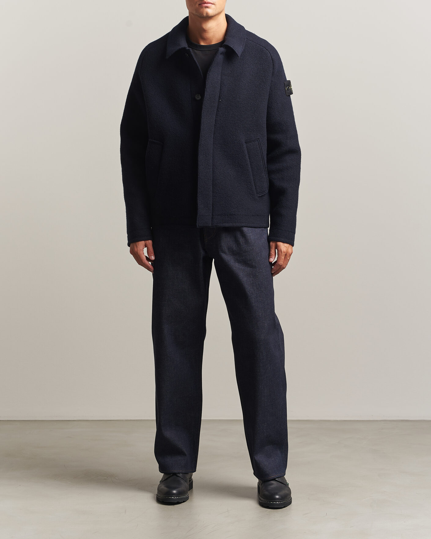 Herre | Trøjer | Stone Island | Felted Wool Cardigan Navy Blue