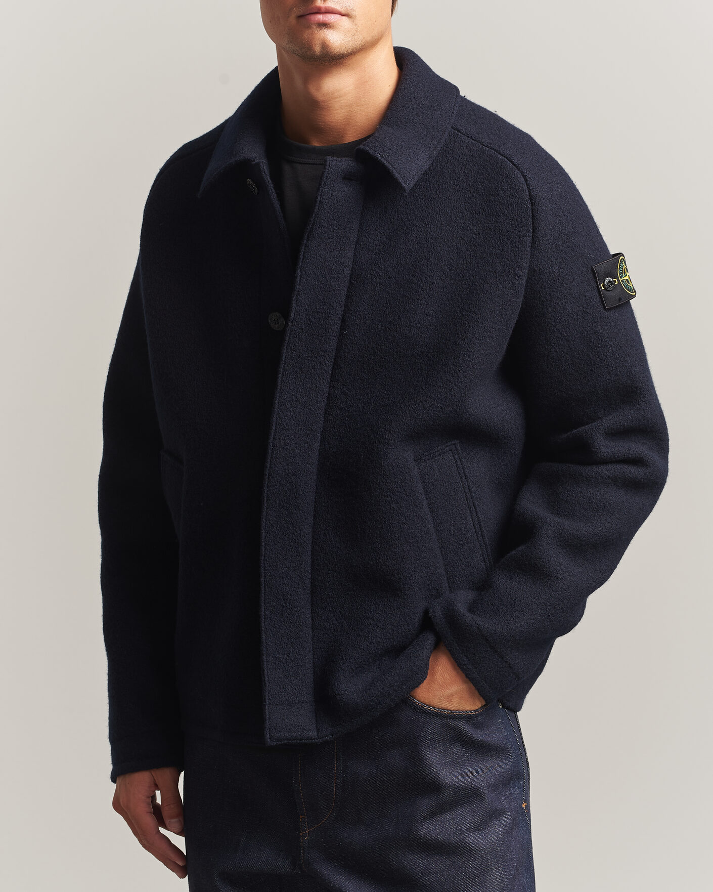 Herre | Trøjer | Stone Island | Felted Wool Cardigan Navy Blue