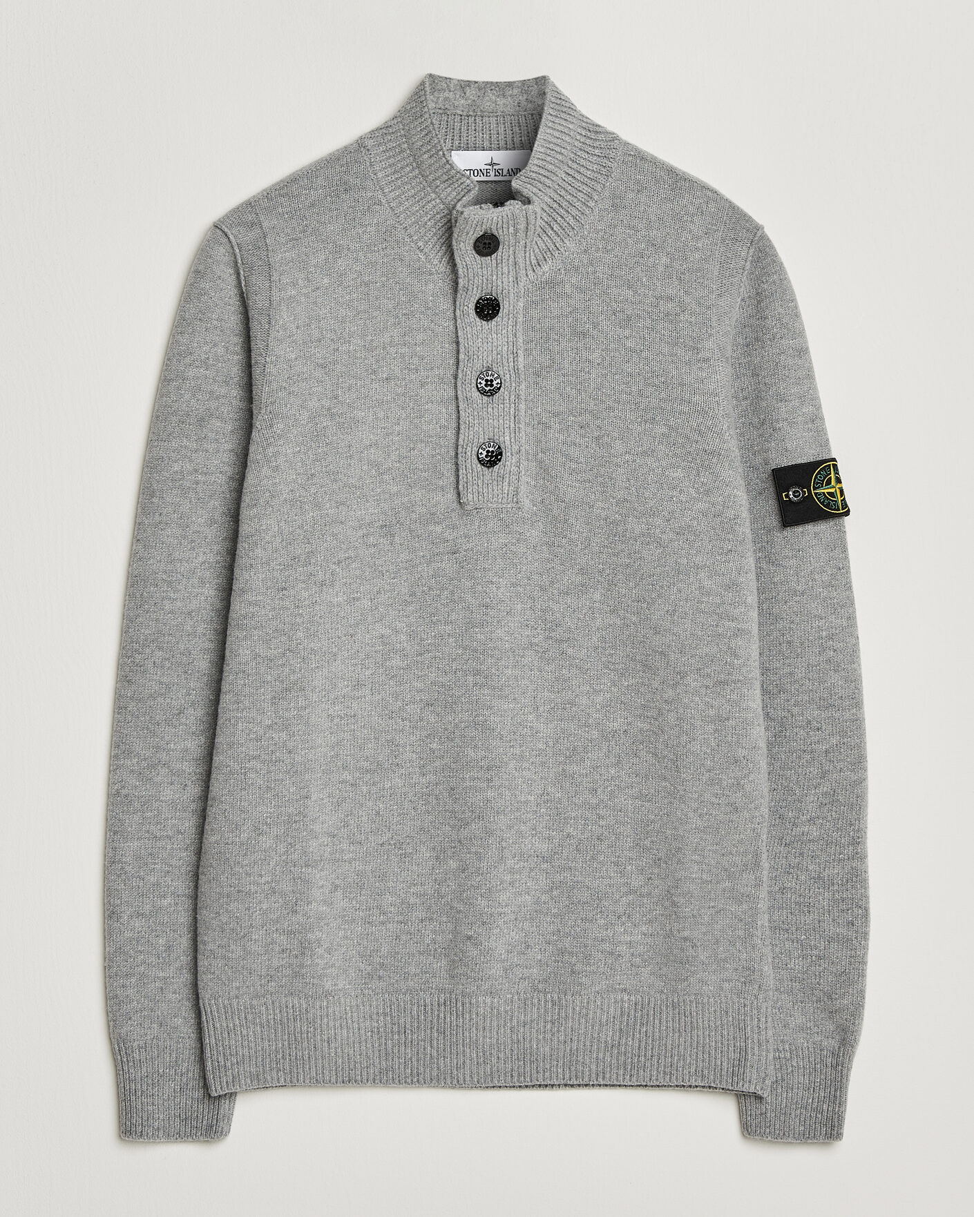 Herre | Trøjer | Stone Island | Knitted Lambswool Half Button Zip Grey Melange