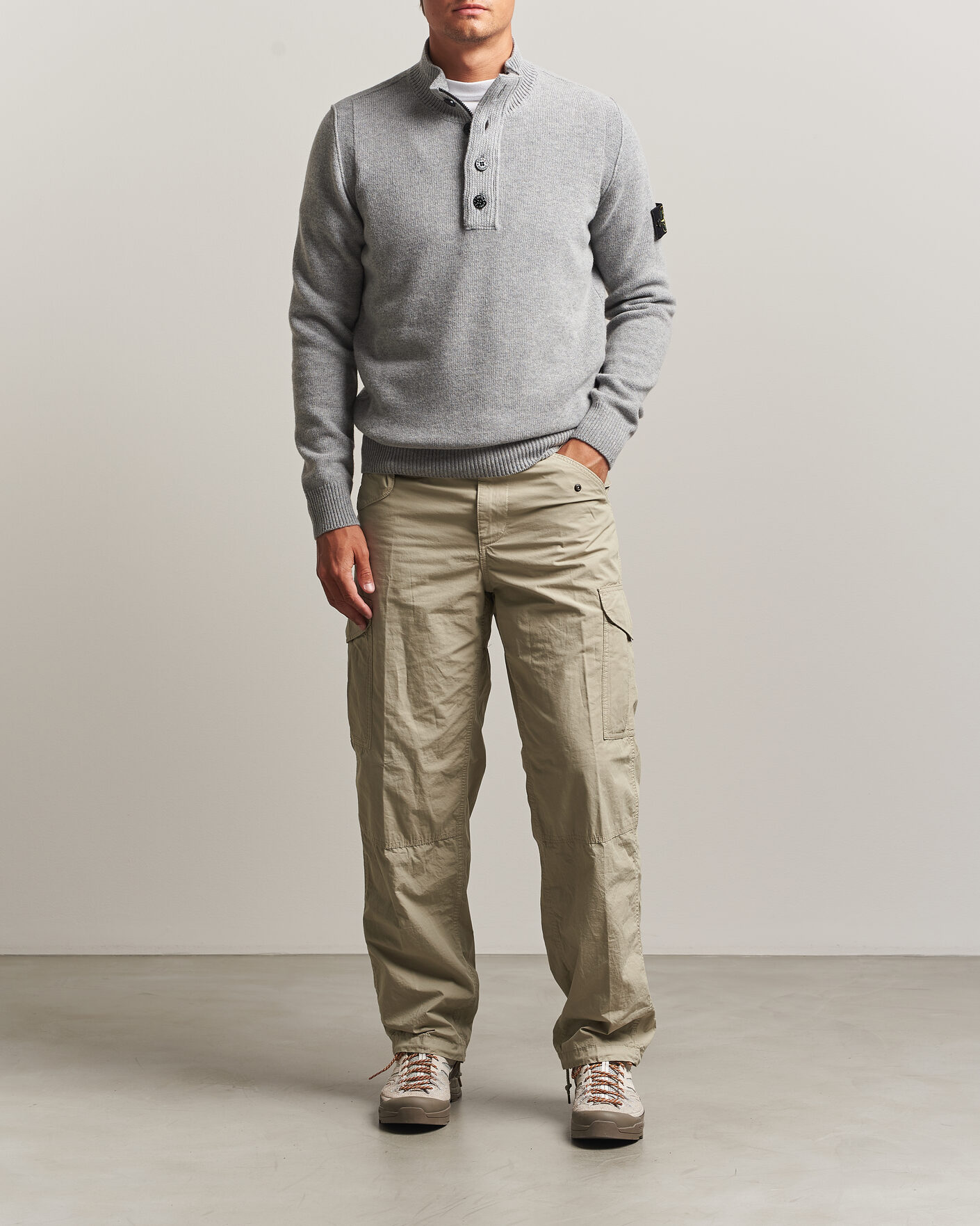Herre | Trøjer | Stone Island | Knitted Lambswool Half Button Zip Grey Melange