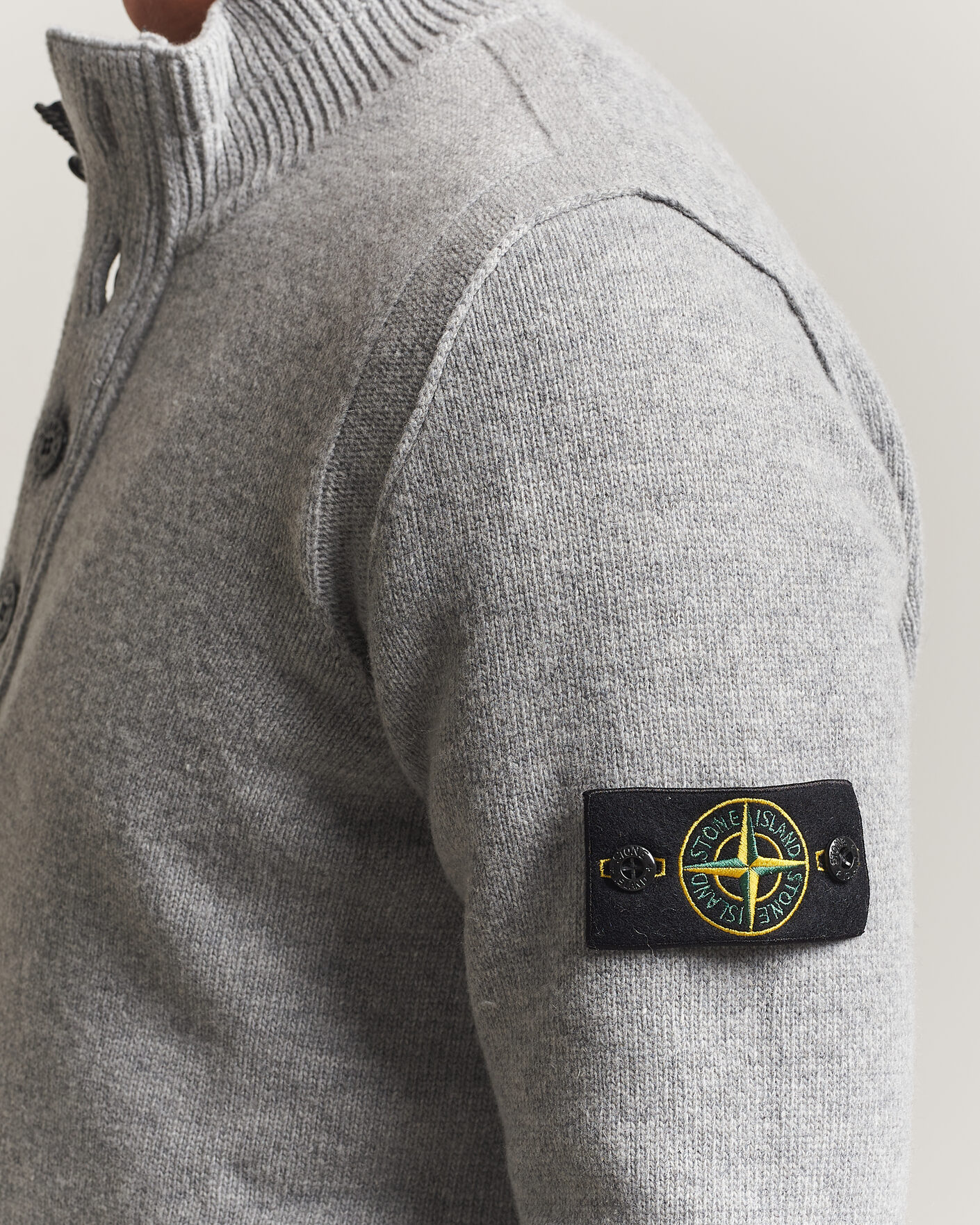 Herre | Trøjer | Stone Island | Knitted Lambswool Half Button Zip Grey Melange