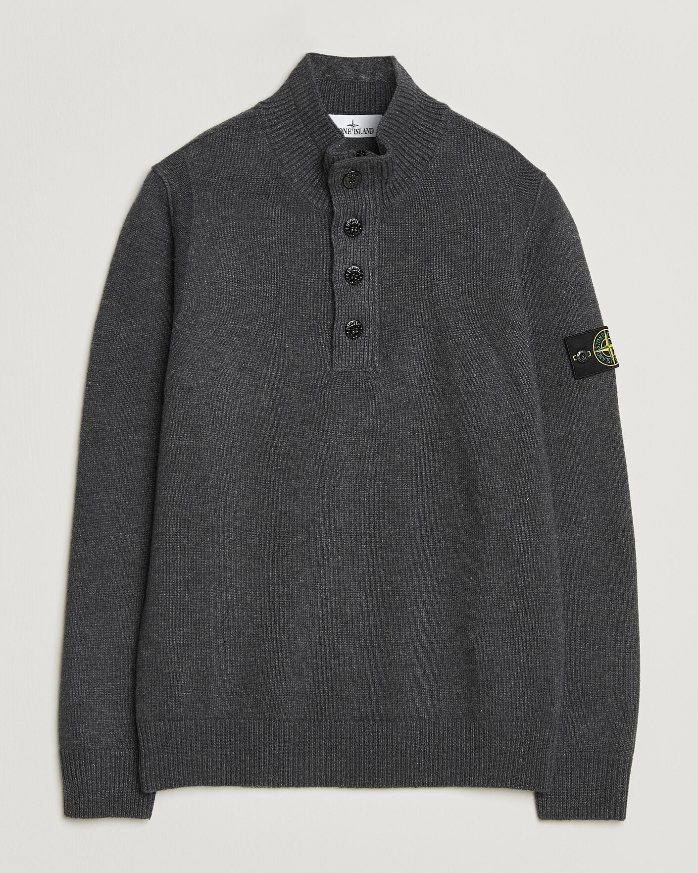 Herre | Trøjer | Stone Island | Knitted Lambswool Half Button Zip Melange Lead
