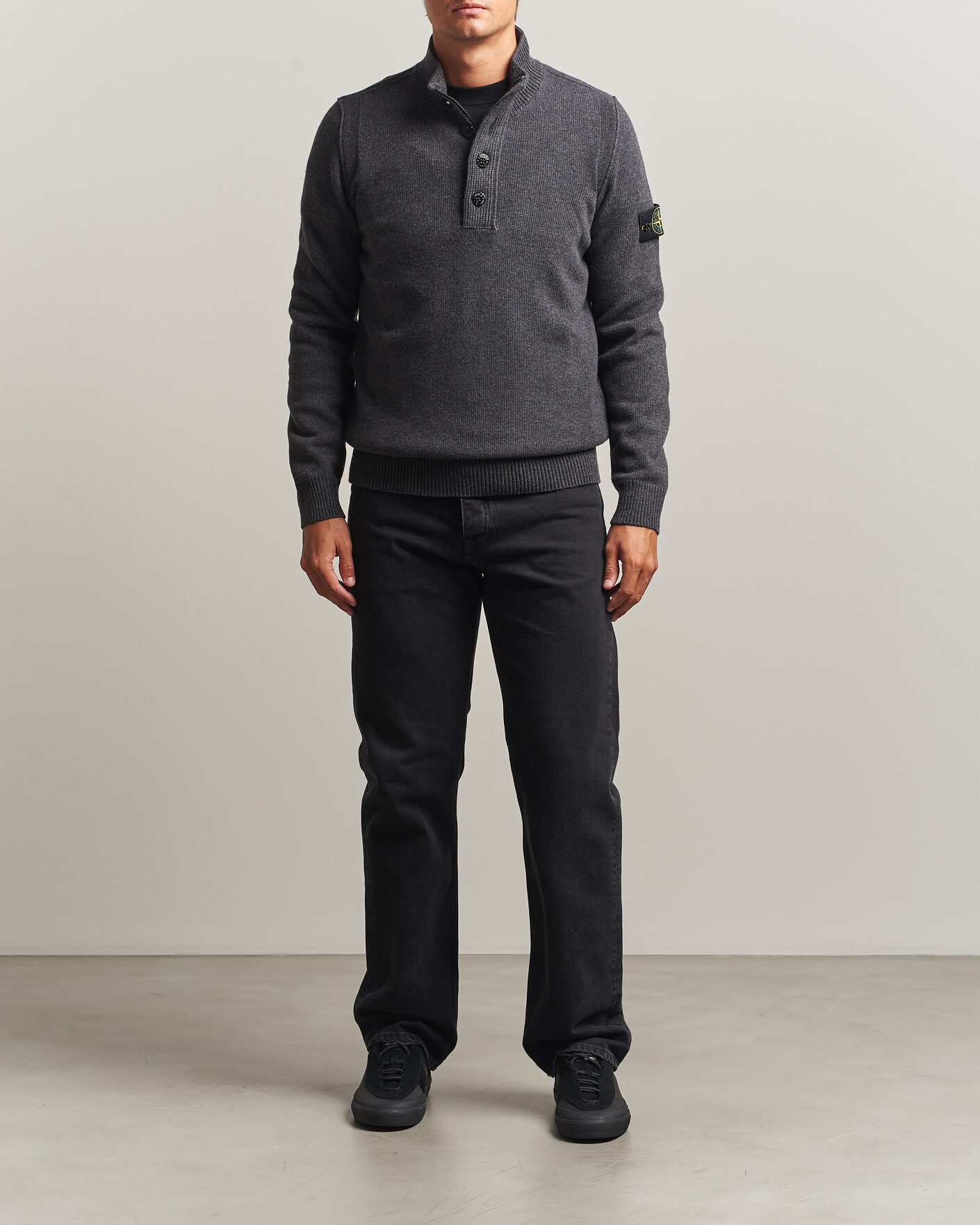 Herre | Trøjer | Stone Island | Knitted Lambswool Half Button Zip Melange Lead