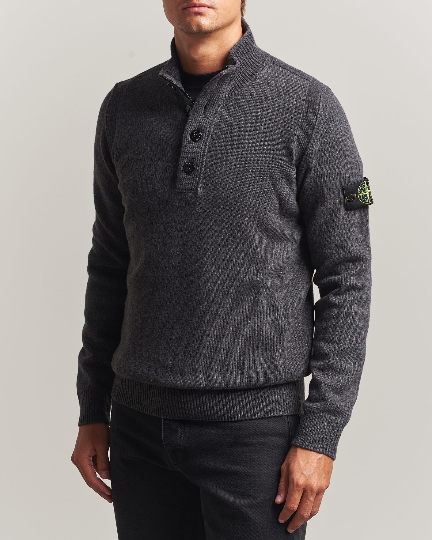 Herre | Trøjer | Stone Island | Knitted Lambswool Half Button Zip Melange Lead