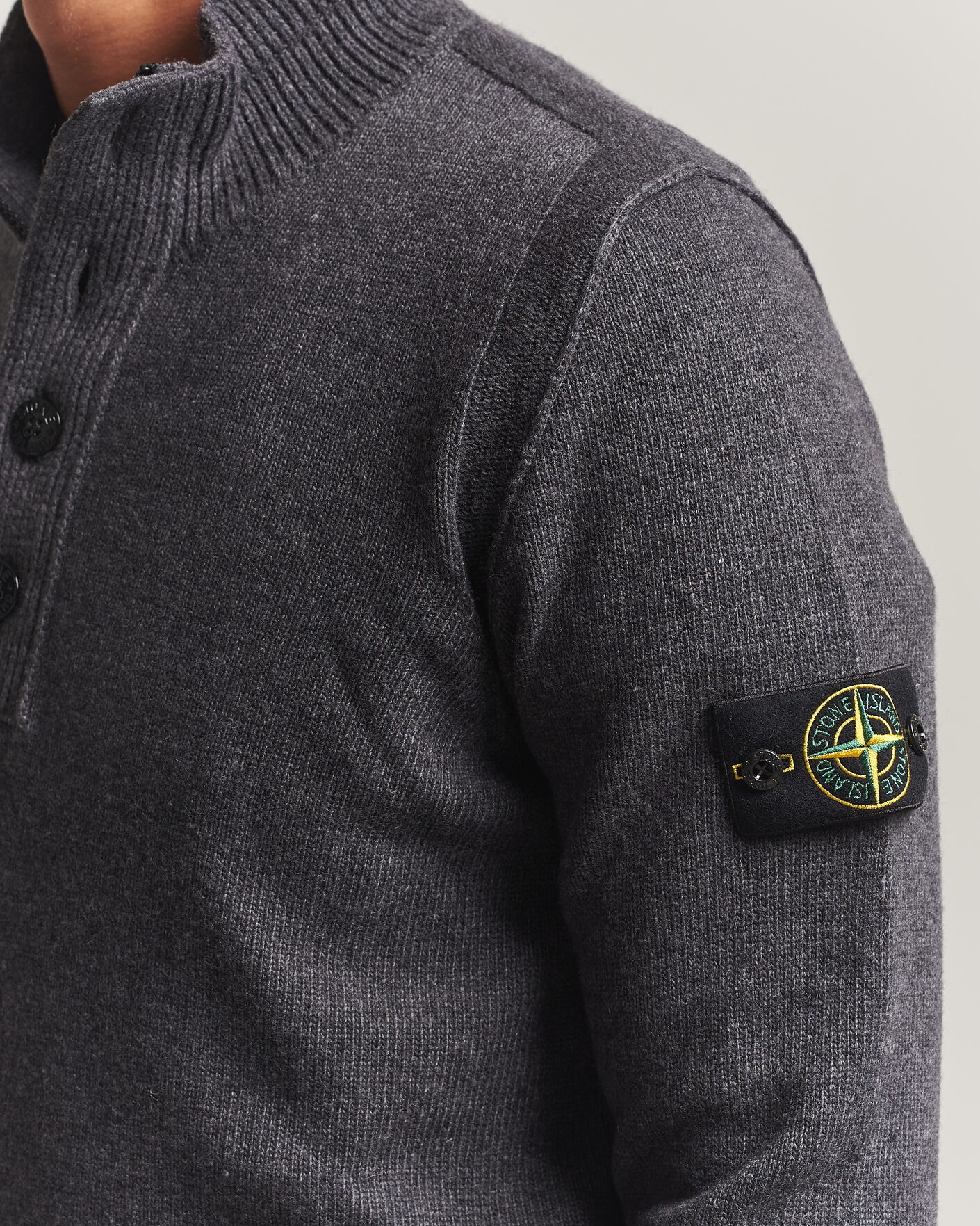 Herre | Trøjer | Stone Island | Knitted Lambswool Half Button Zip Melange Lead