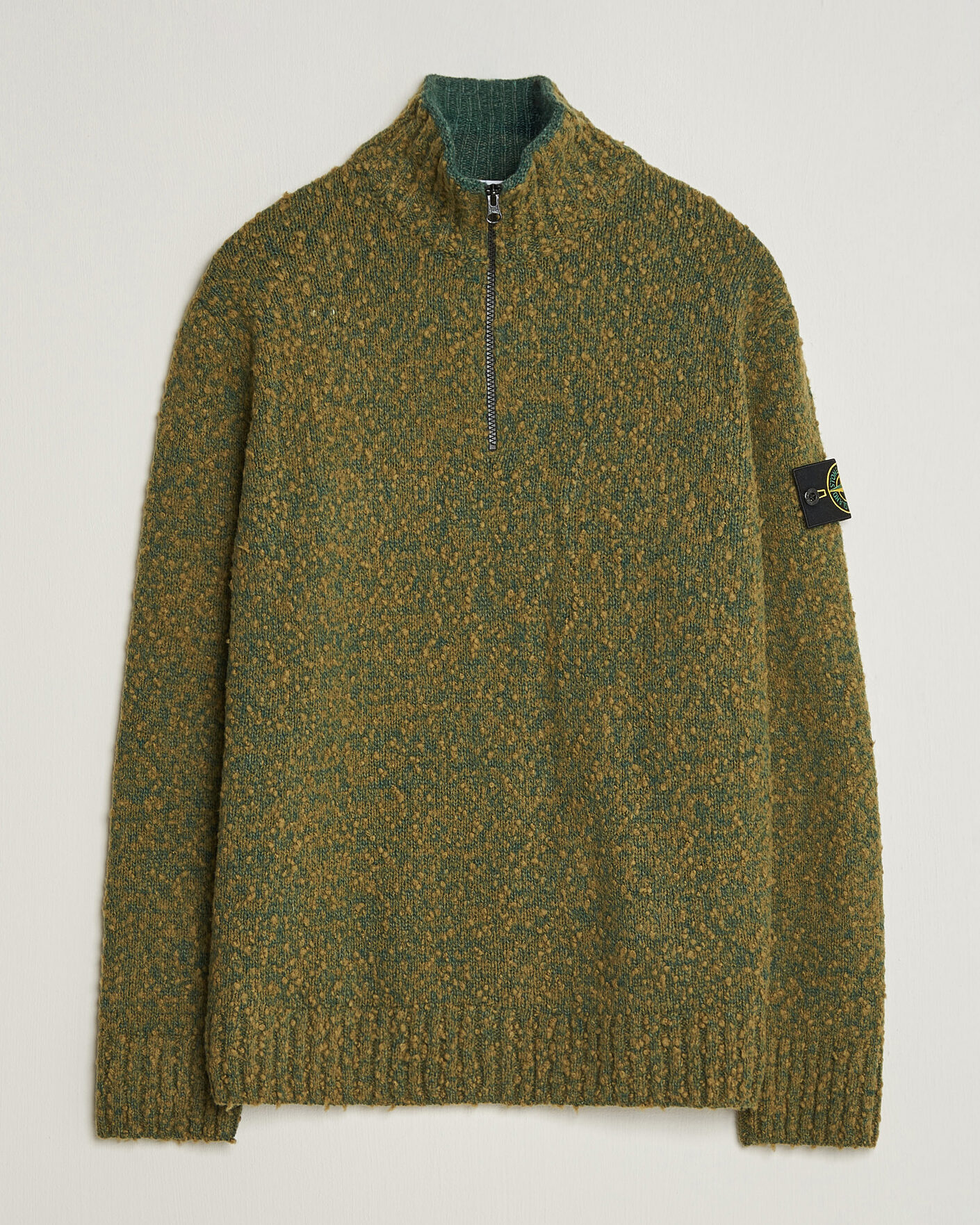 Herre | Trøjer | Stone Island | Speckled Wool/Nylon Half Zip Dark Green Melange