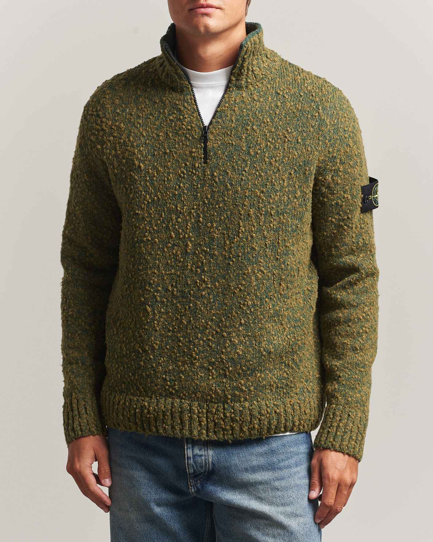 Herre | Trøjer | Stone Island | Speckled Wool/Nylon Half Zip Dark Green Melange