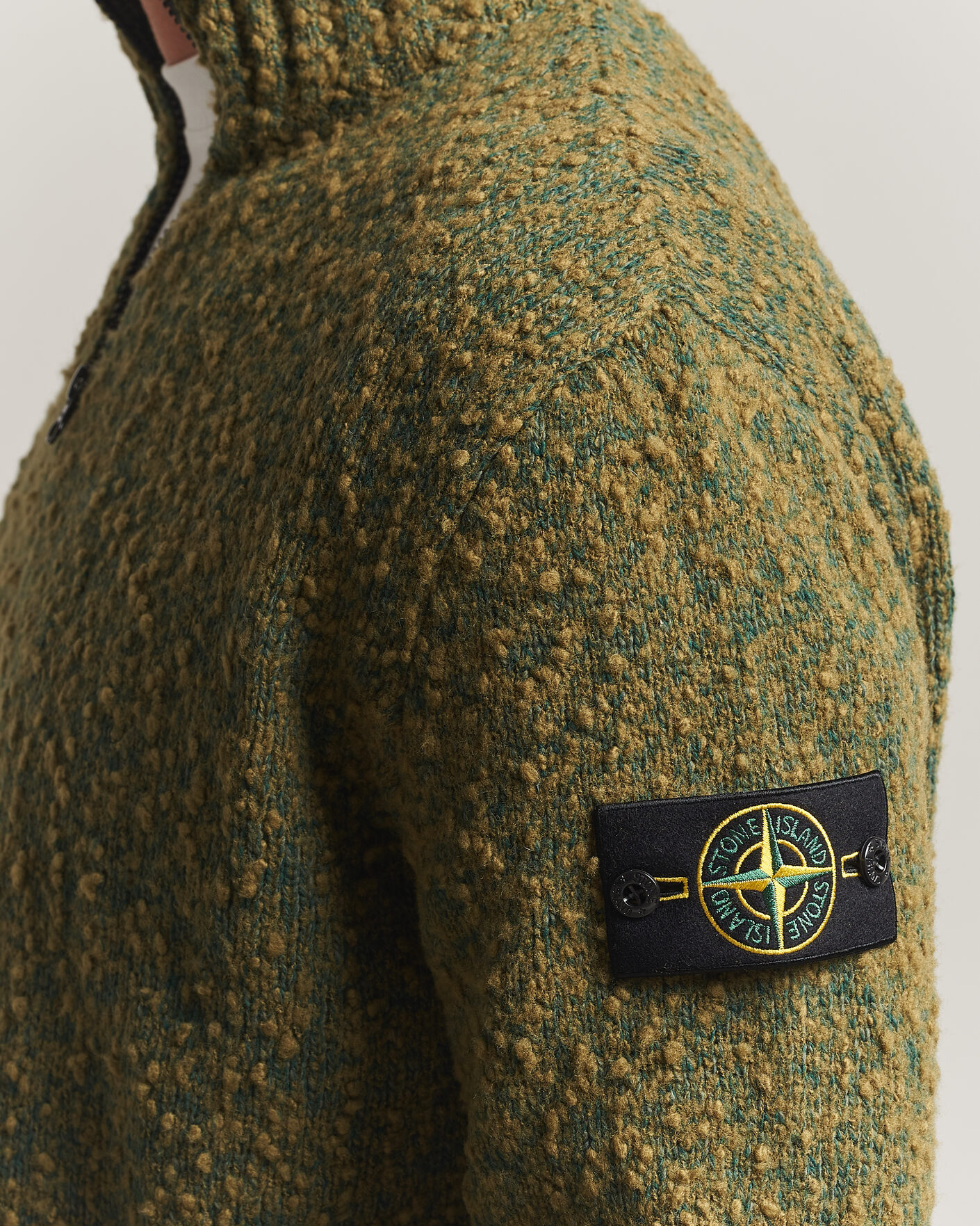 Herre | Trøjer | Stone Island | Speckled Wool/Nylon Half Zip Dark Green Melange