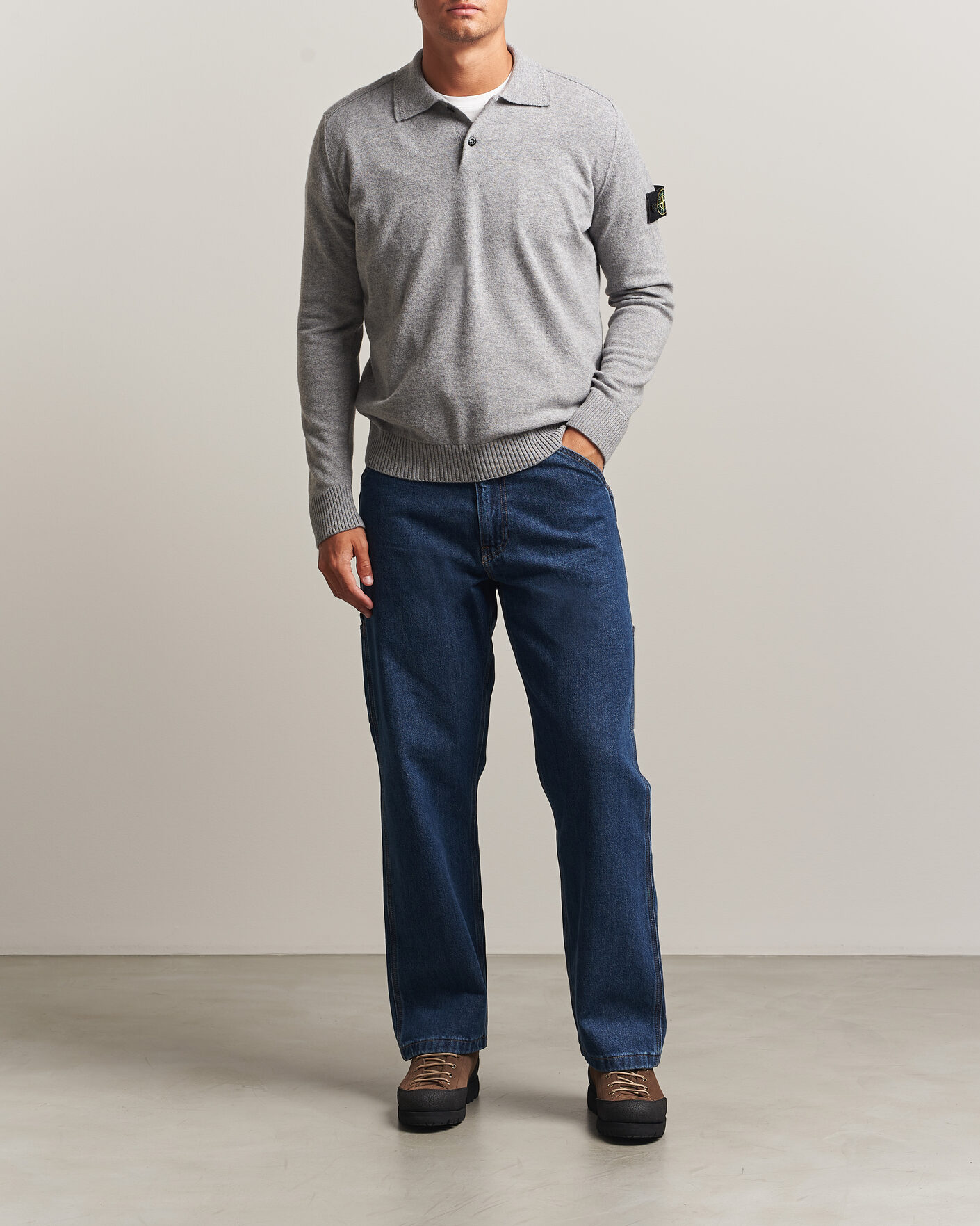 Herre | Trøjer | Stone Island | Knitted Geelong Wool Polo Grey Melange