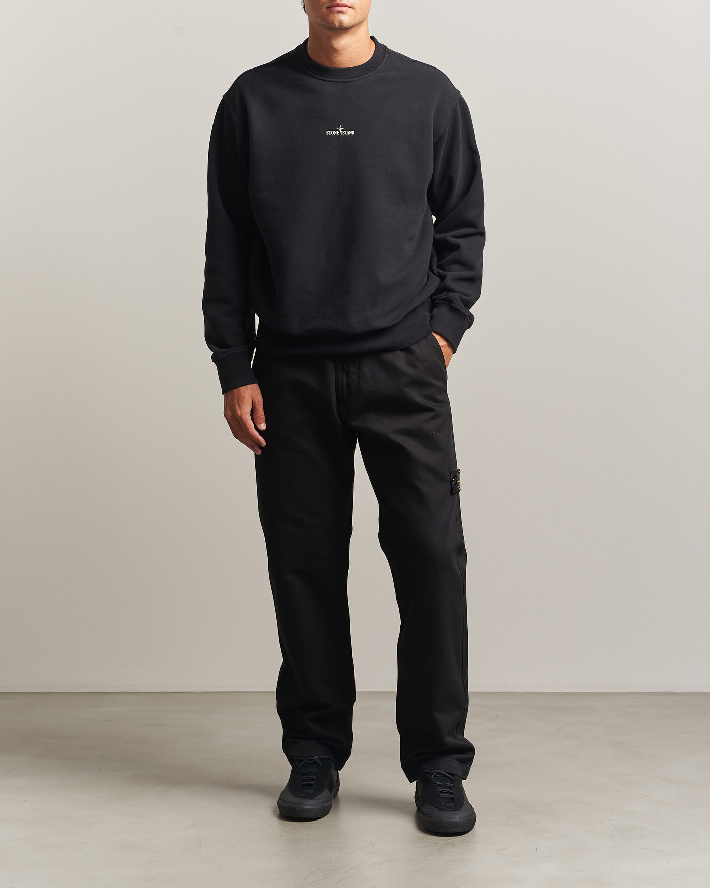 Herre | Trøjer | Stone Island | Cotton Fleece Blurred Compas Print Sweatshirt Black