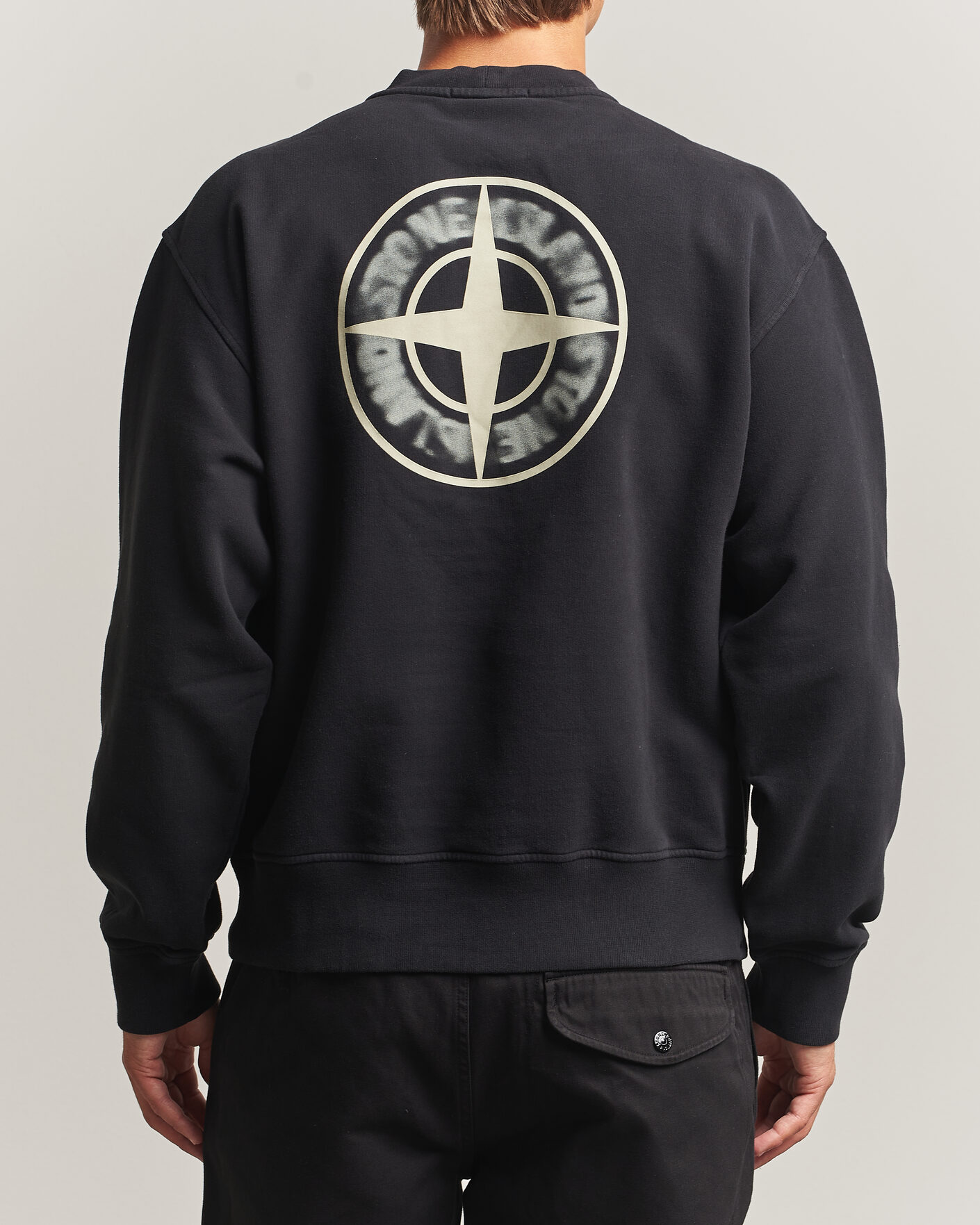 Herre | Trøjer | Stone Island | Cotton Fleece Blurred Compas Print Sweatshirt Black
