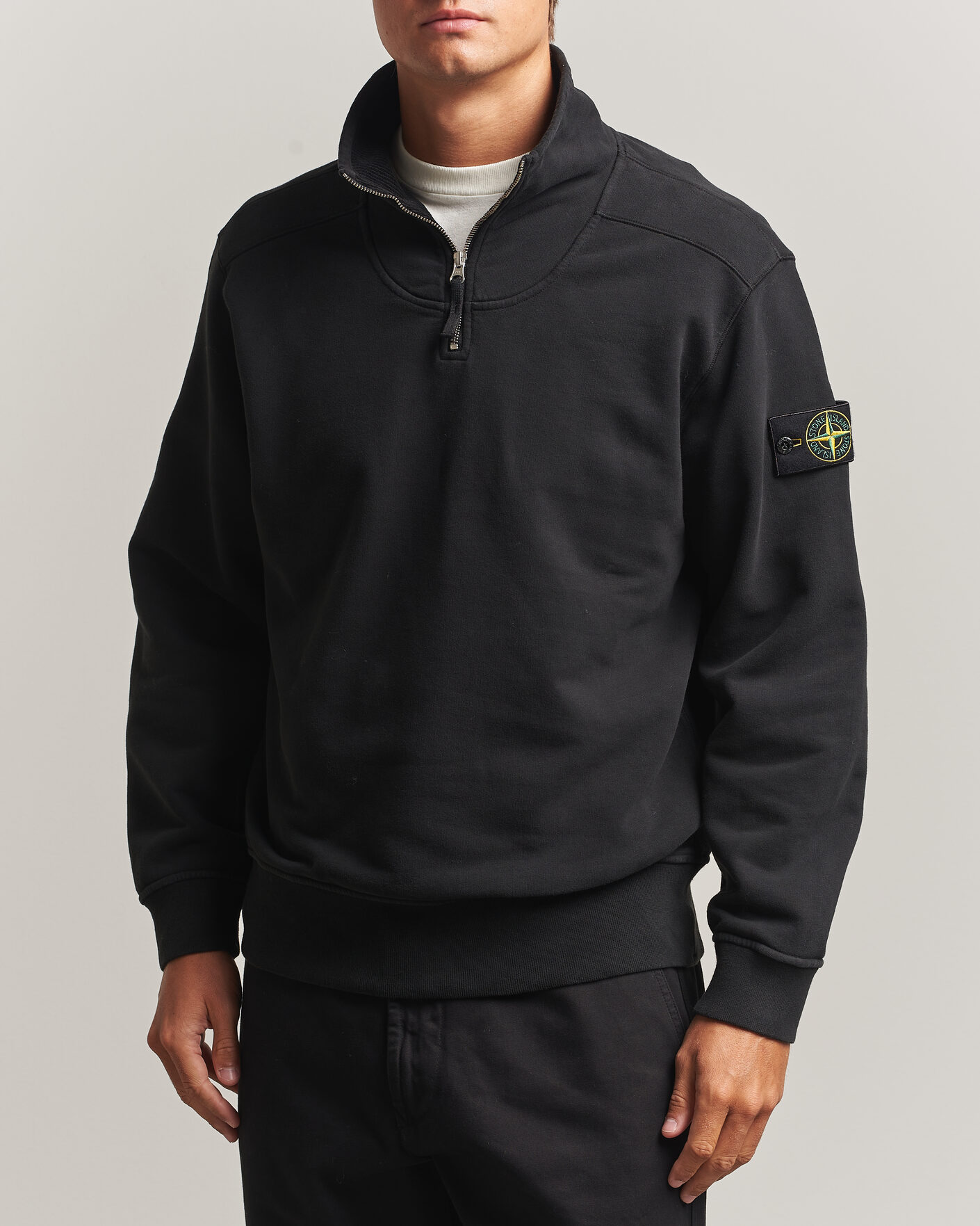 Herre | Trøjer | Stone Island | Brushed Cotton Fleece Half Zip Black