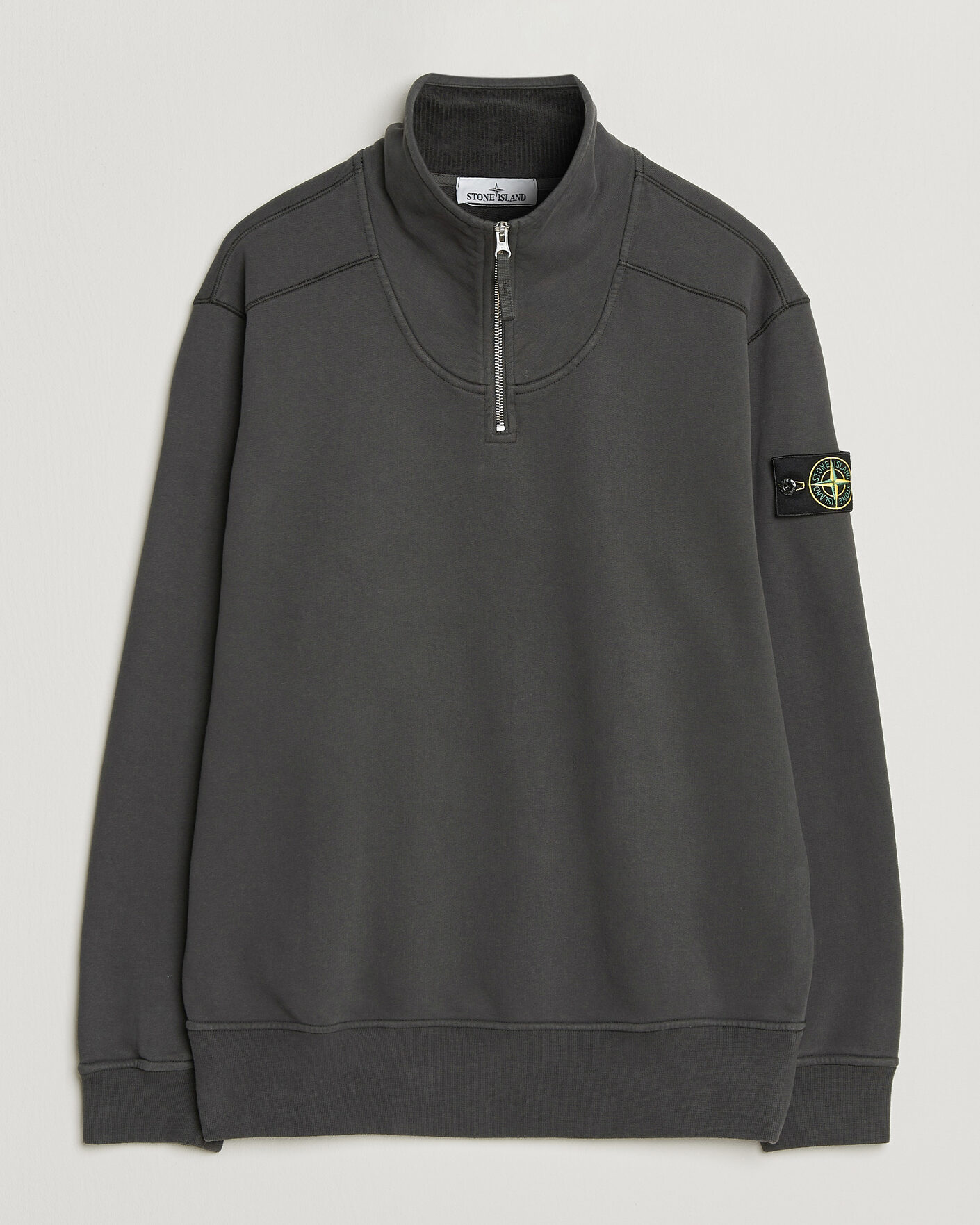 Herre | Trøjer | Stone Island | Brushed Cotton Fleece Half Zip Lead Grey